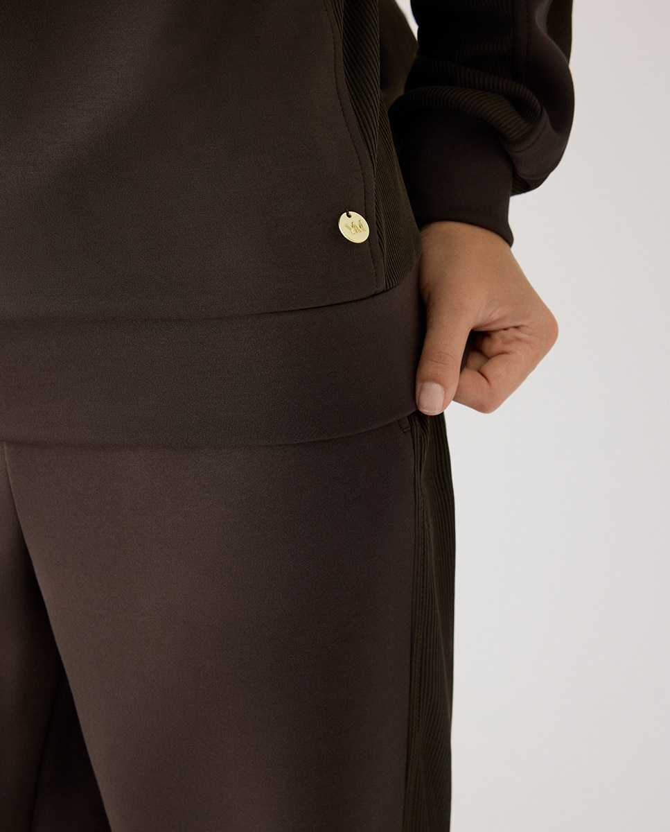 Sudadera afelpada con canalé y cuello redondo - Ysabel Mora - Marrón chocolate Marrón chocolate-4