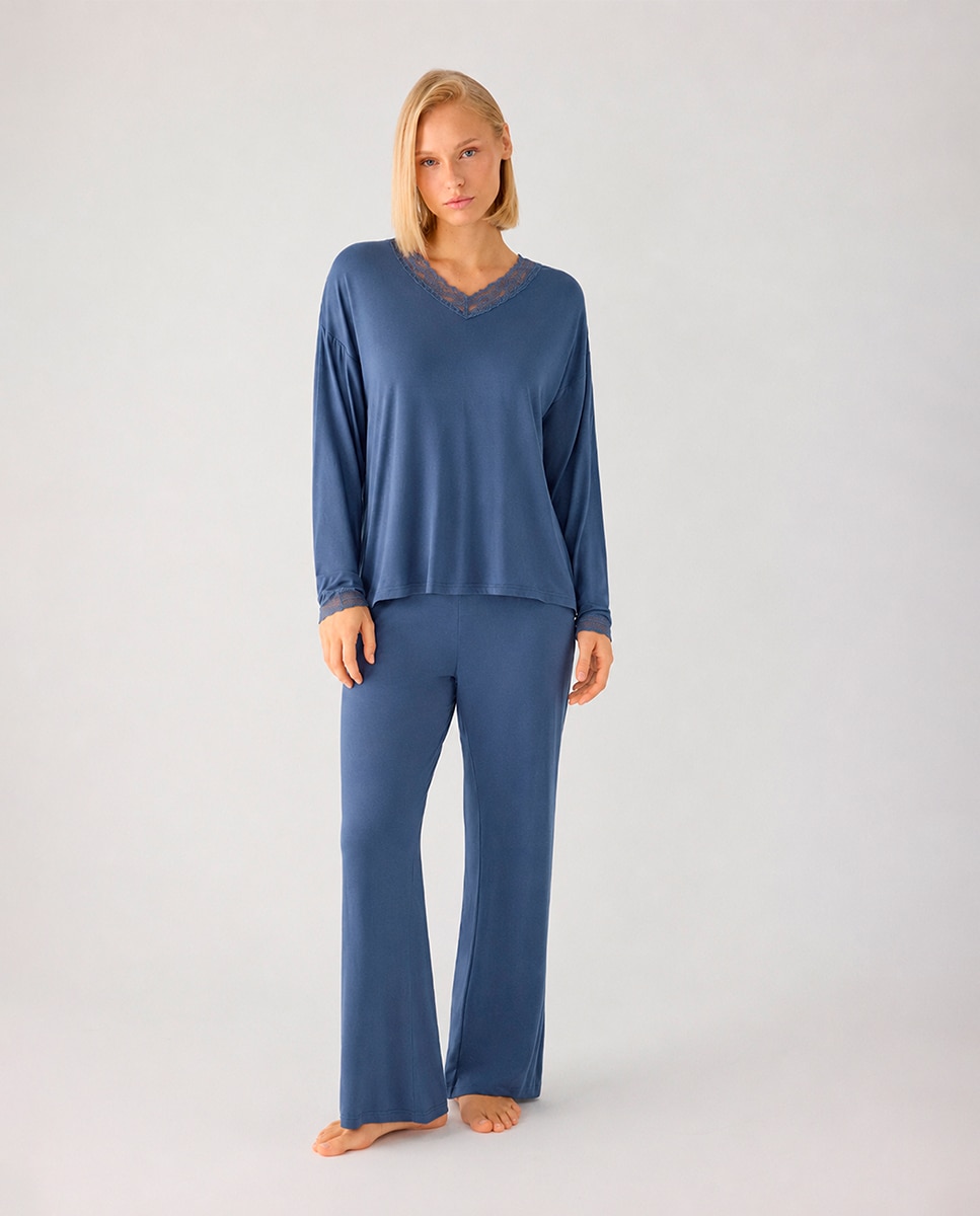 Imagen 1 de Pijama largo de mujer ligero y suave con pantalón ancho - Ysabel Mora - Gris ceniza Gris ceniza