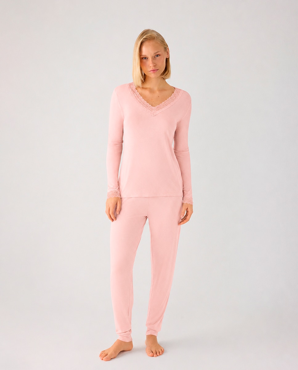 Imagen 1 de Pijama largo de mujer ligero y suave con pantalón jogger - Ysabel Mora - Rosa claro Rosa claro