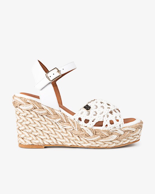 Imagen 0 de Sandalias de mujer de cuña alta croche blanco