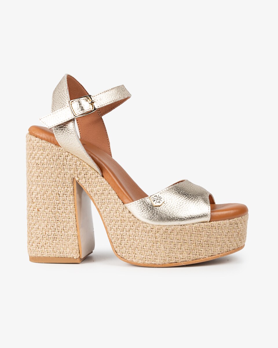 Abaka Sandalias Tacon Popa Sandalia Tacón POPA Abaka Yute Platino