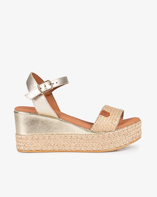 Imagen 0 de Sandalias de cuña de mujer con yute oro con hebillas