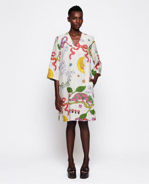 Imagen 0 de Vestido de lino con estampado figurativo