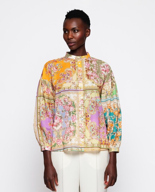Imagen 0 de Camisa de mujer de algodón con estampado cuadros florales