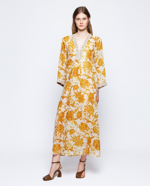 Imagen 0 de Kaftán de mujer de ramio con estampado floral