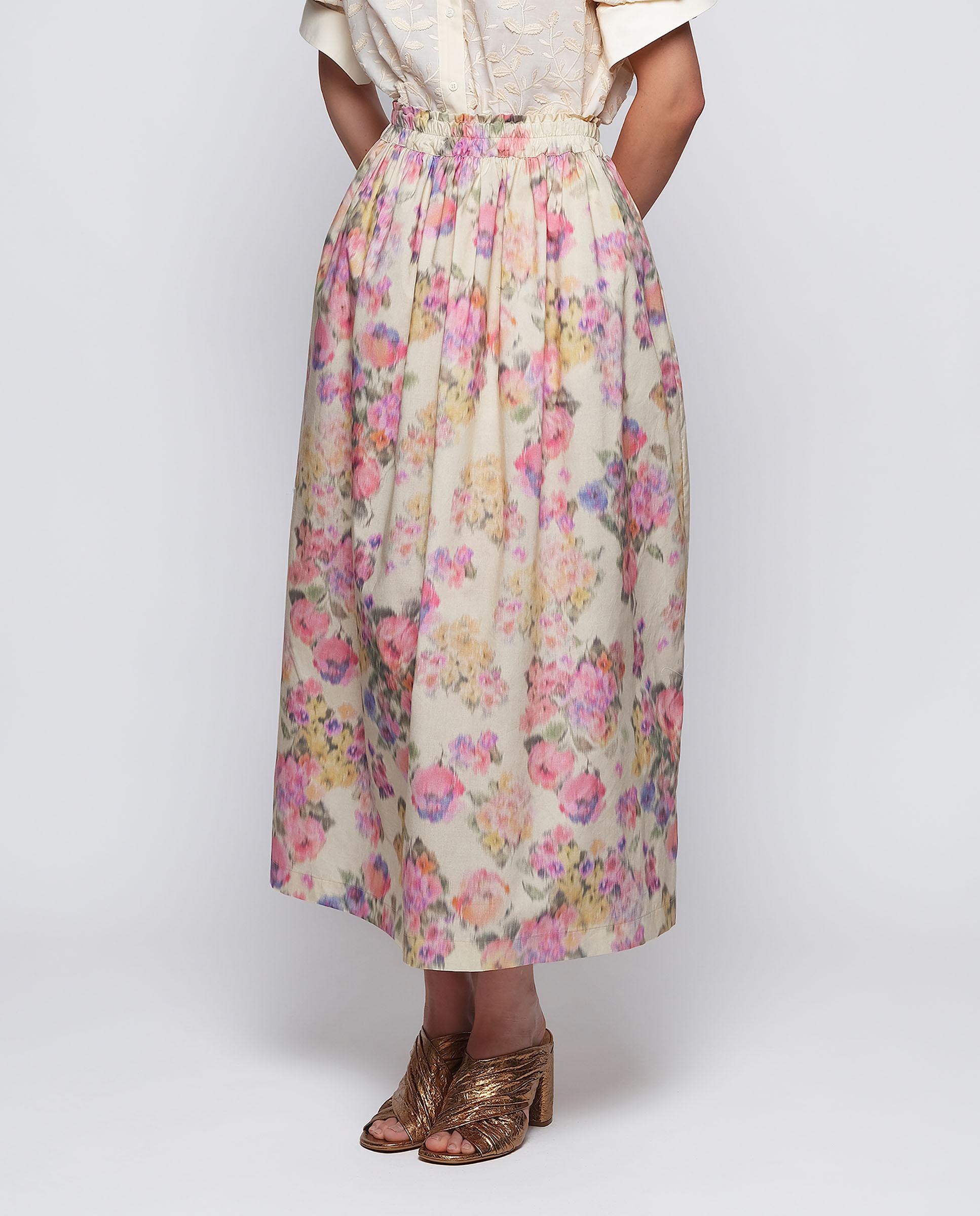 Mirto - Falda midi de algodón con estampado floral.