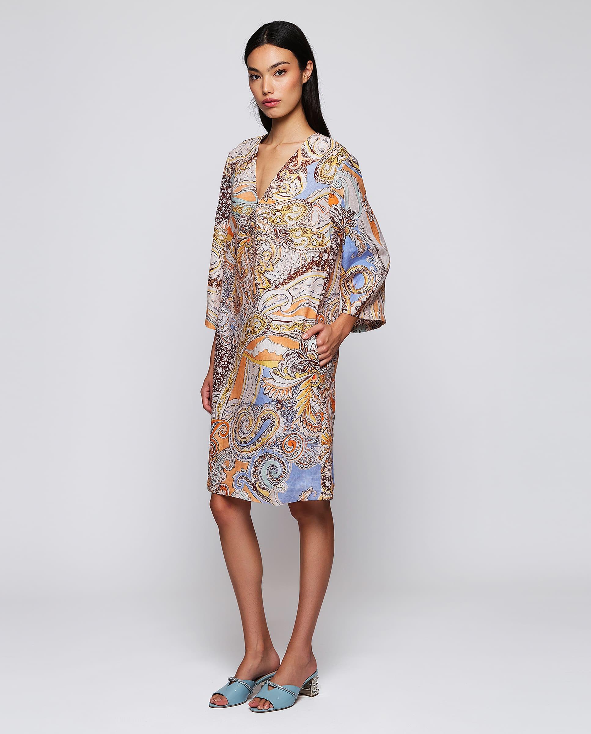 Mirto - Vestido corto con estampado paisley de lino.