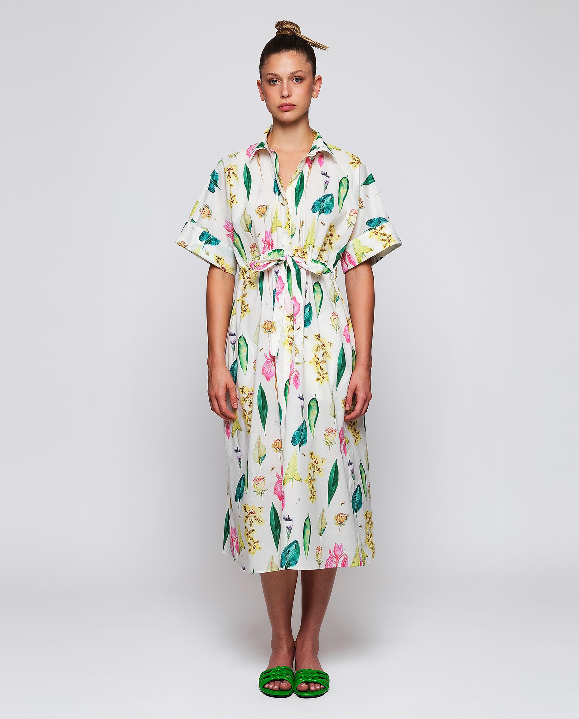 Mirto - Vestido midi con estampado botánico de algodón.