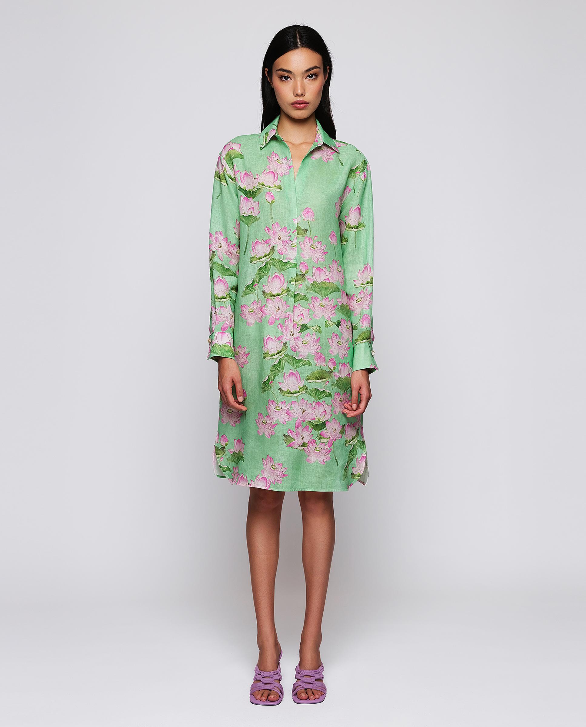 Mirto - Vestido corto de lino con estampado floral.