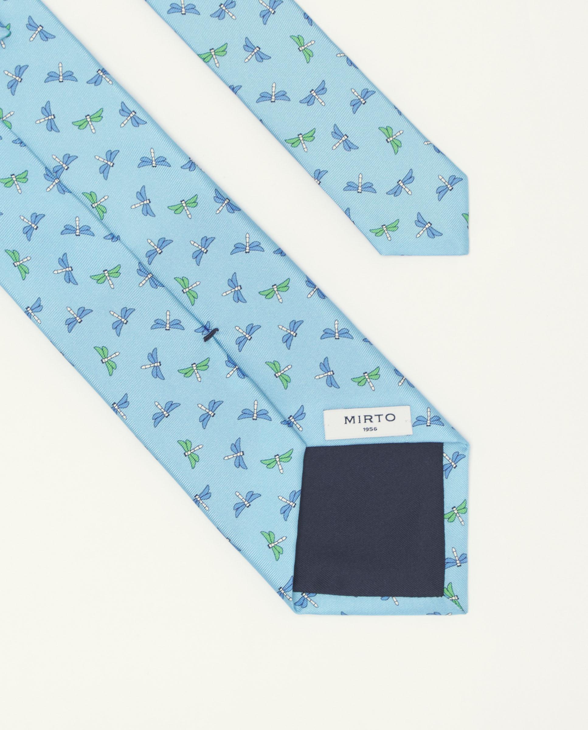 Corbata de hombre twill estampado seda natural - Mirto - Azul claro Azul claro-2