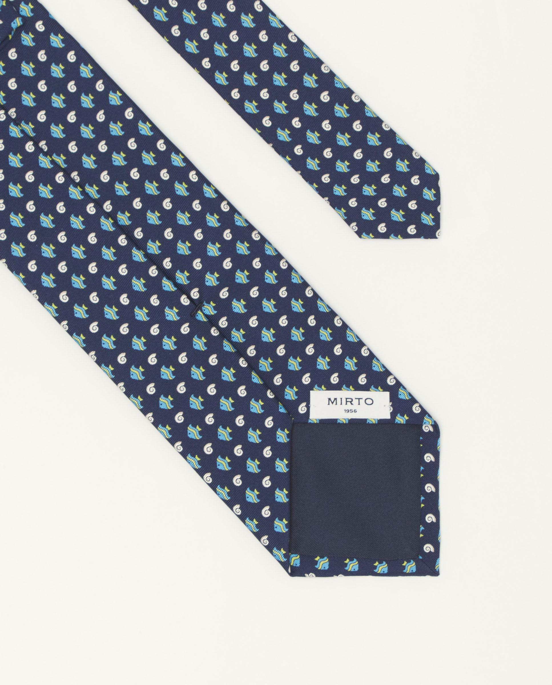 Corbata de hombre twill estampado seda natural - Mirto - Azul marino Azul marino-2