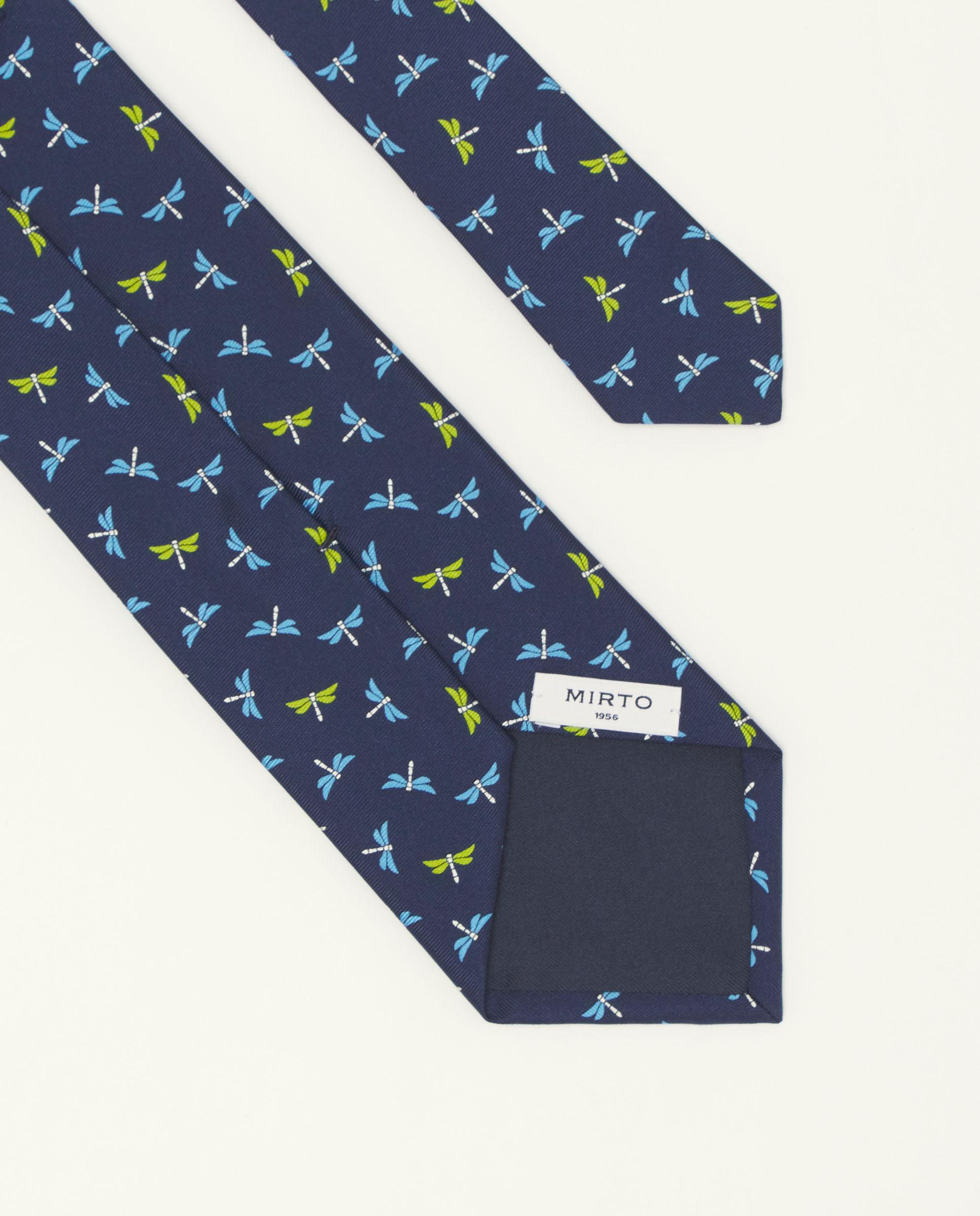 Corbata de hombre twill estampado seda natural - Mirto - Azul marino Azul marino-2