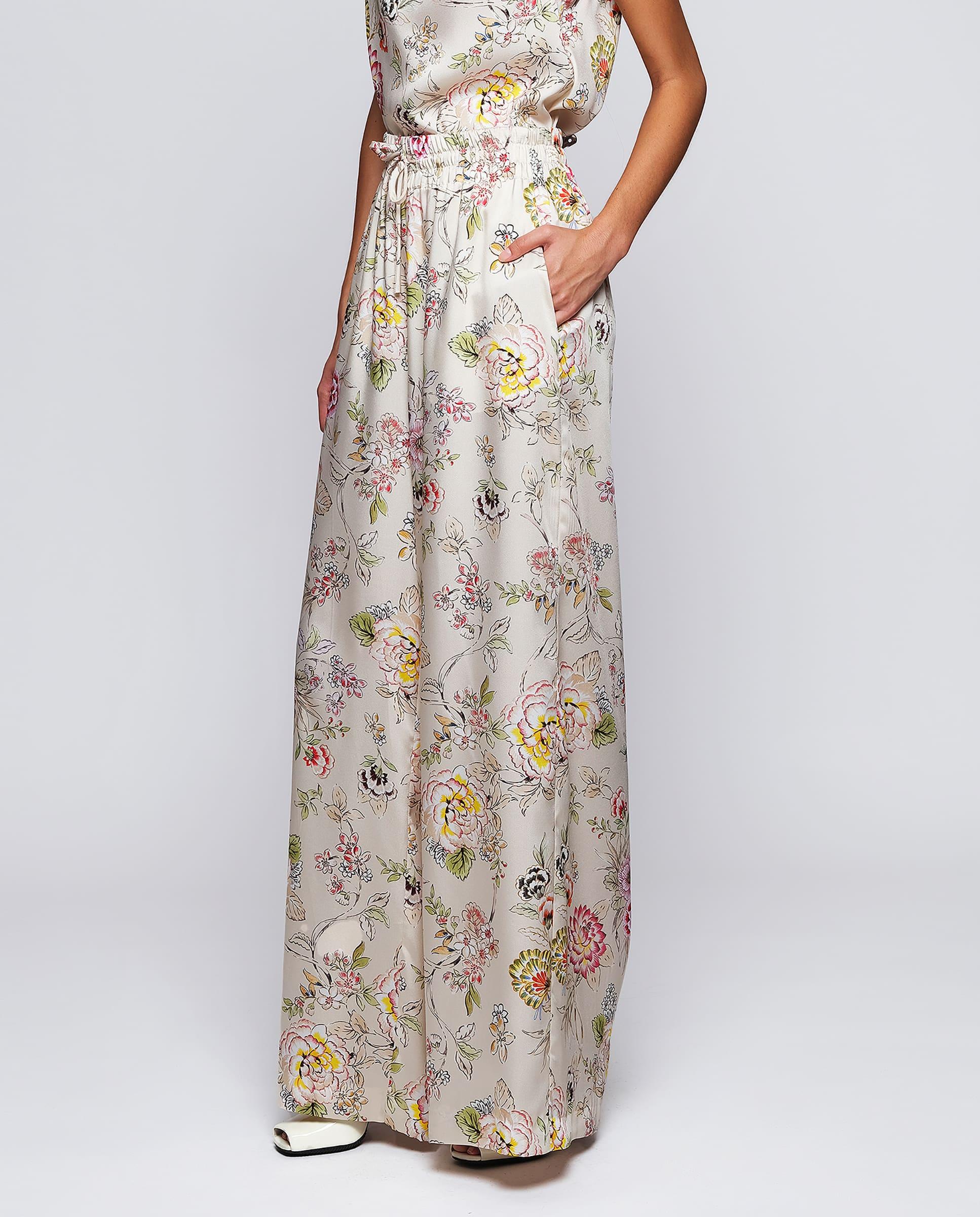 Pantalones anchos de mujer fluidos con estampado floral