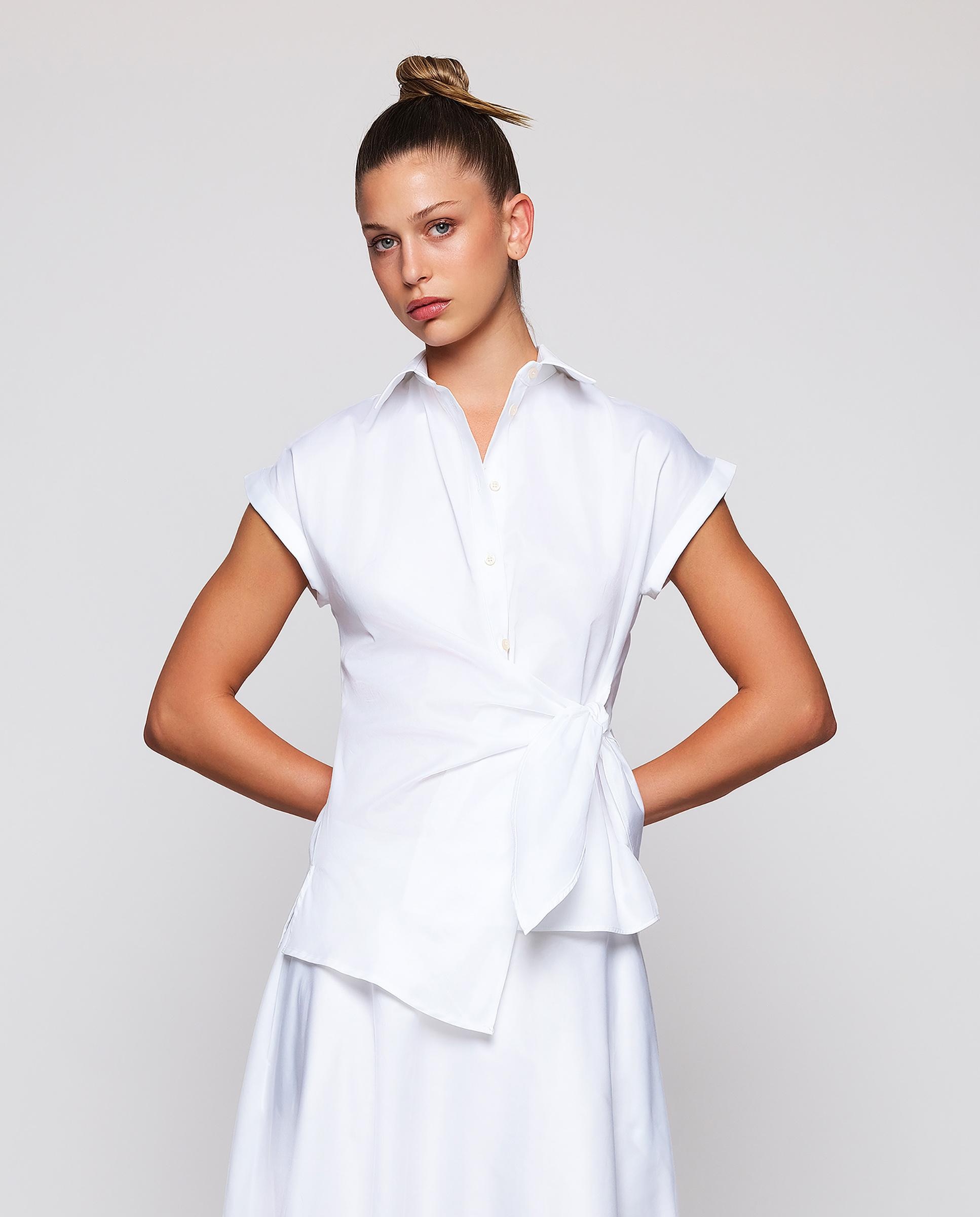 Camisa de mujer de manga corta de algodón - Mirto - Blanco Blanco-1