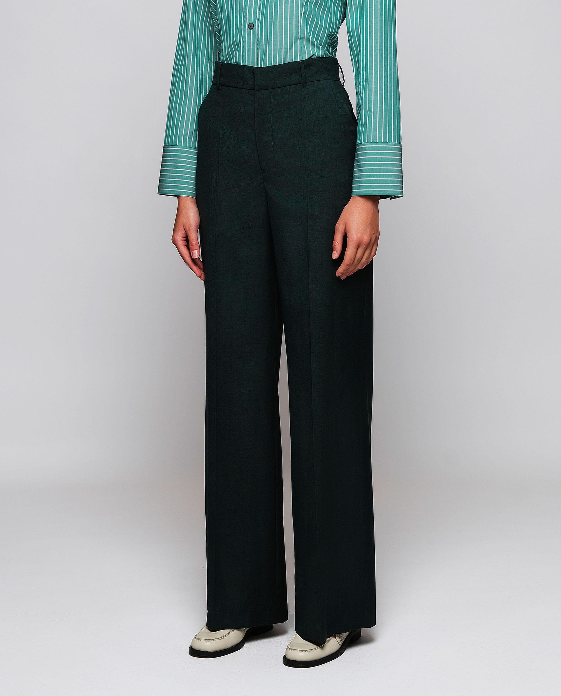 Pantalón traje de lana de mujer - Mirto - Verde oscuro Verde oscuro-1