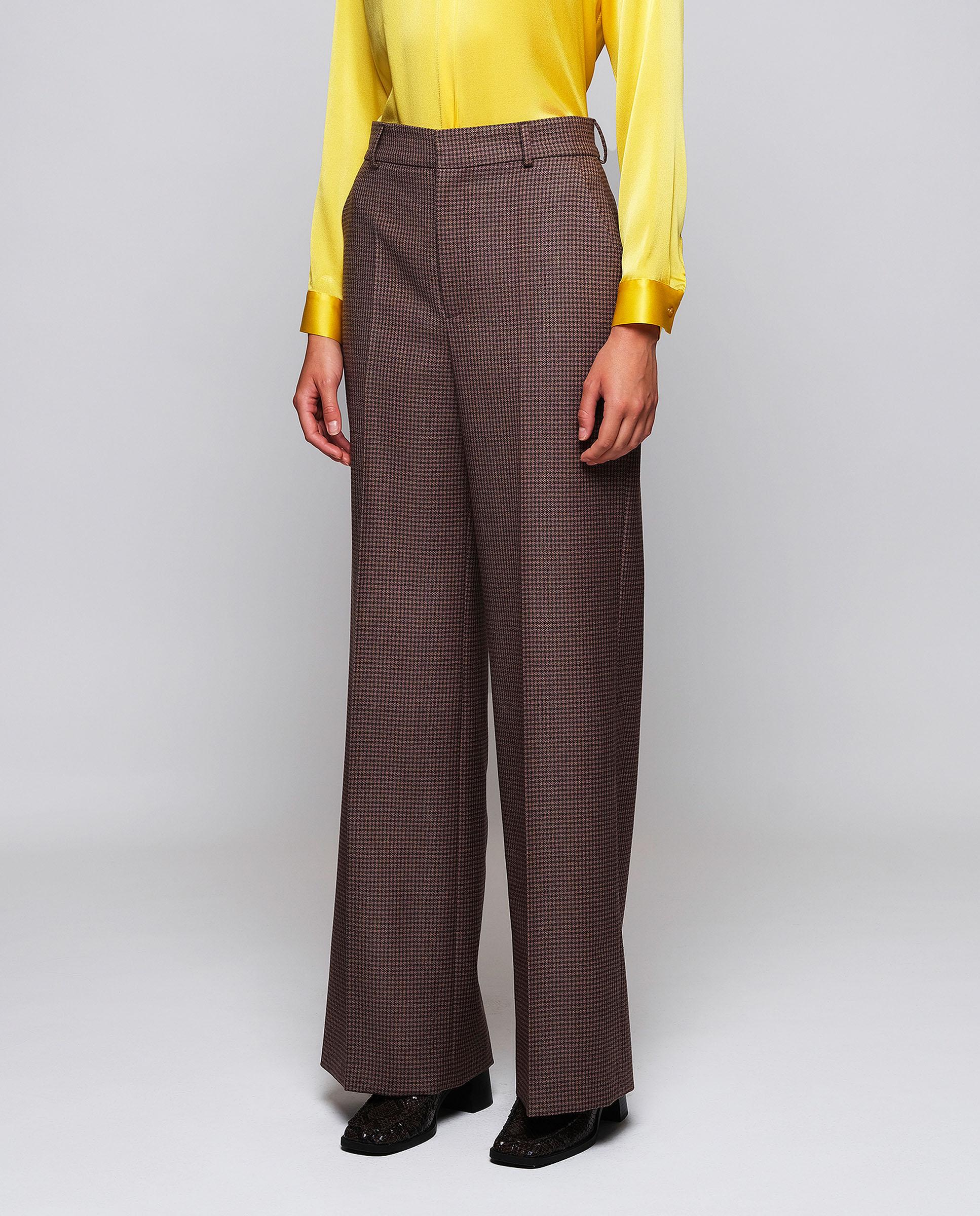 Pantalón traje de cuadros lana de mujer - Mirto - Marrón Marrón-1