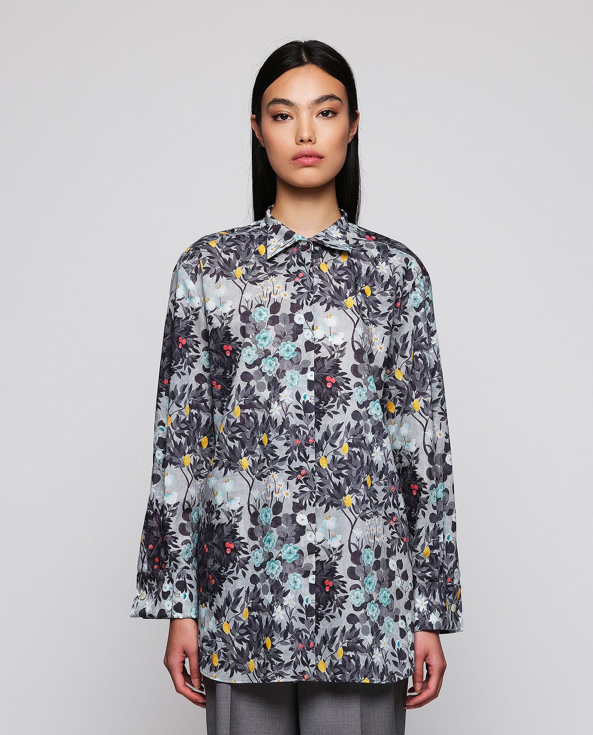 Camisa de mujer con estampado floral algodón - Mirto - Gris Gris-1