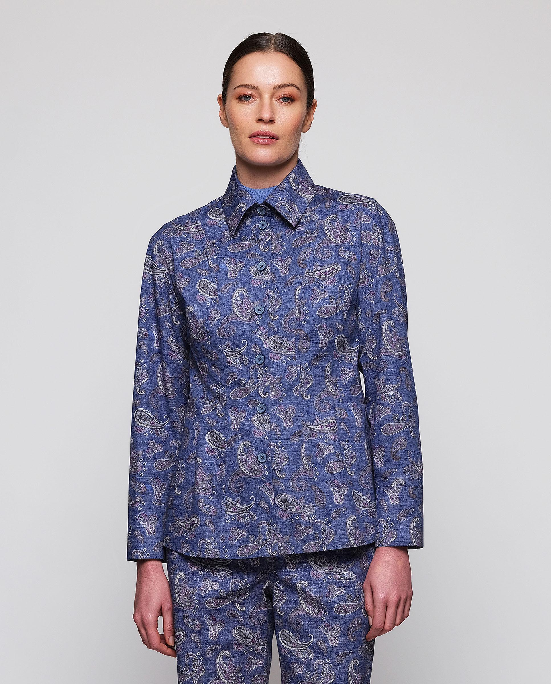 Camisa de mujer denim estampado paisley - Mirto - Azul Azul-1