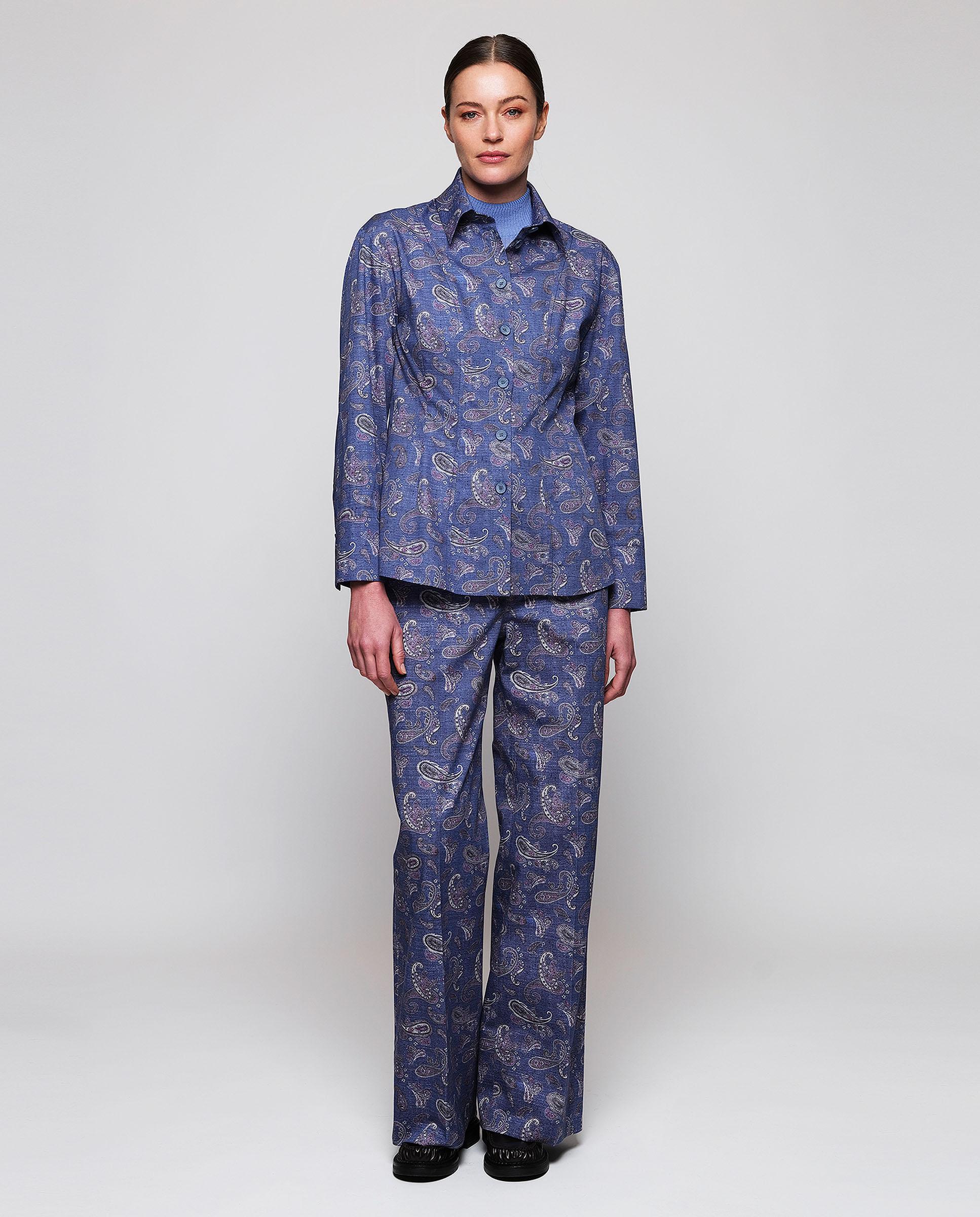 Camisa de mujer denim estampado paisley - Mirto - Azul Azul-3