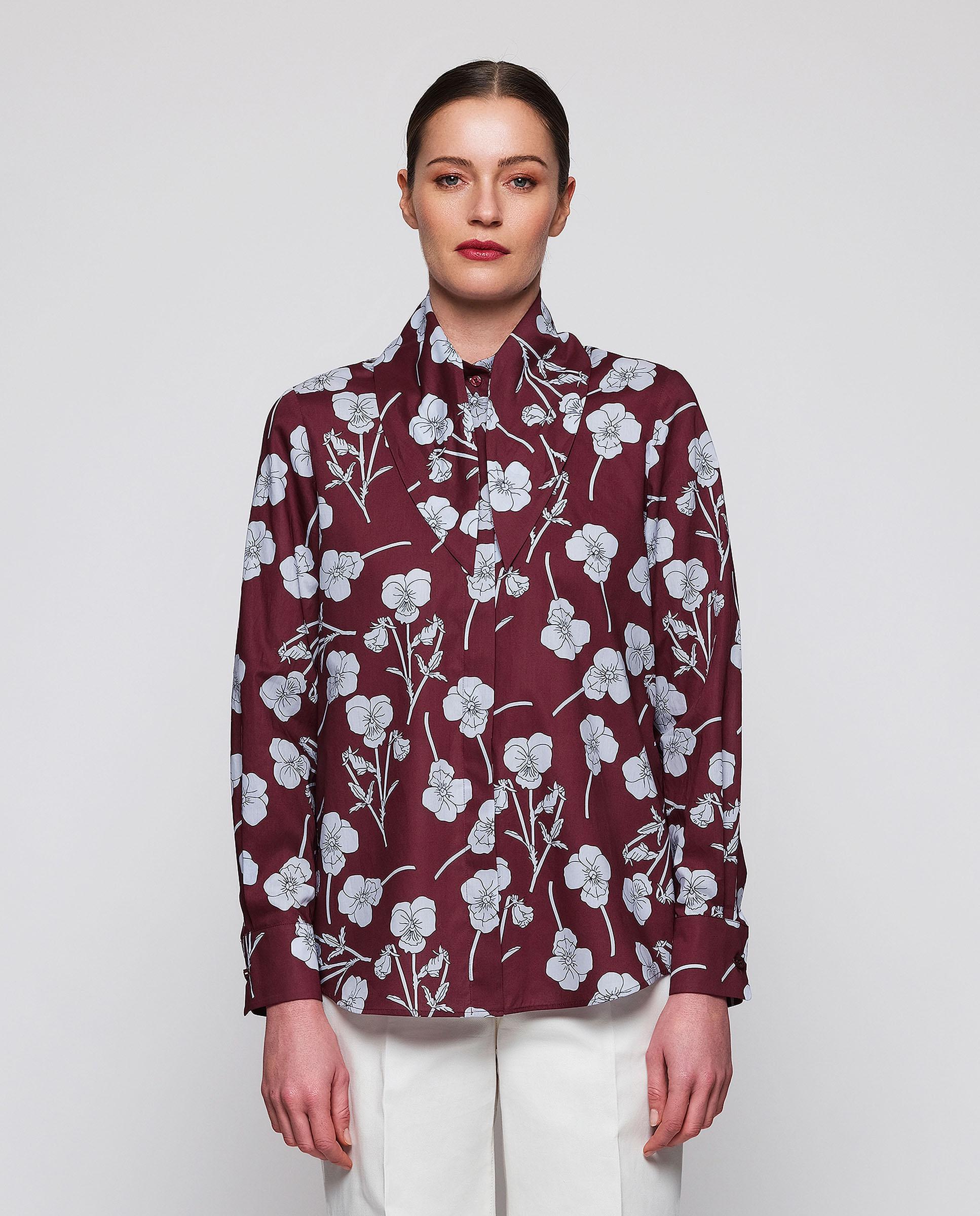 Camisa de mujer estampado floral con lazada - Mirto - Rojo Rojo-1