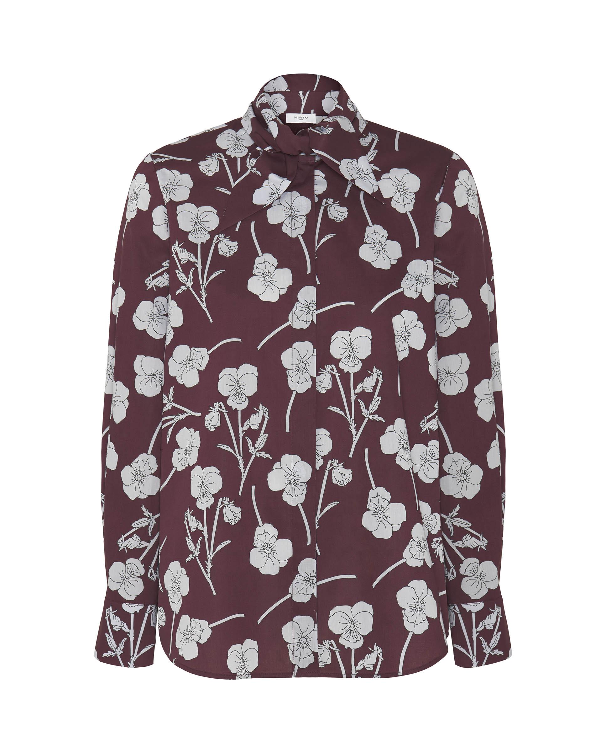 Camisa de mujer estampado floral con lazada - Mirto - Rojo Rojo-4