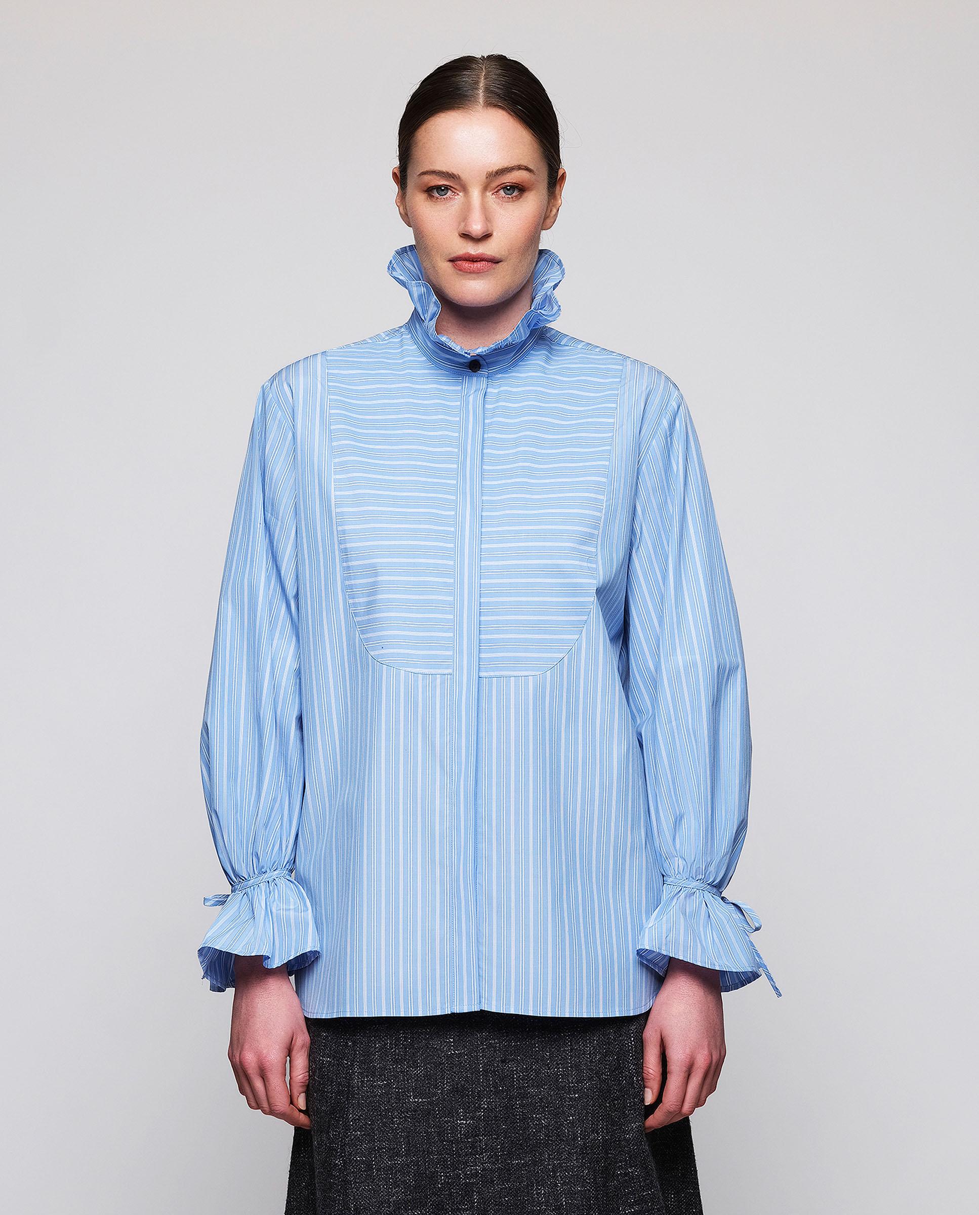 Camisa de mujer a rayas de algodón - Mirto - Azul Azul-1