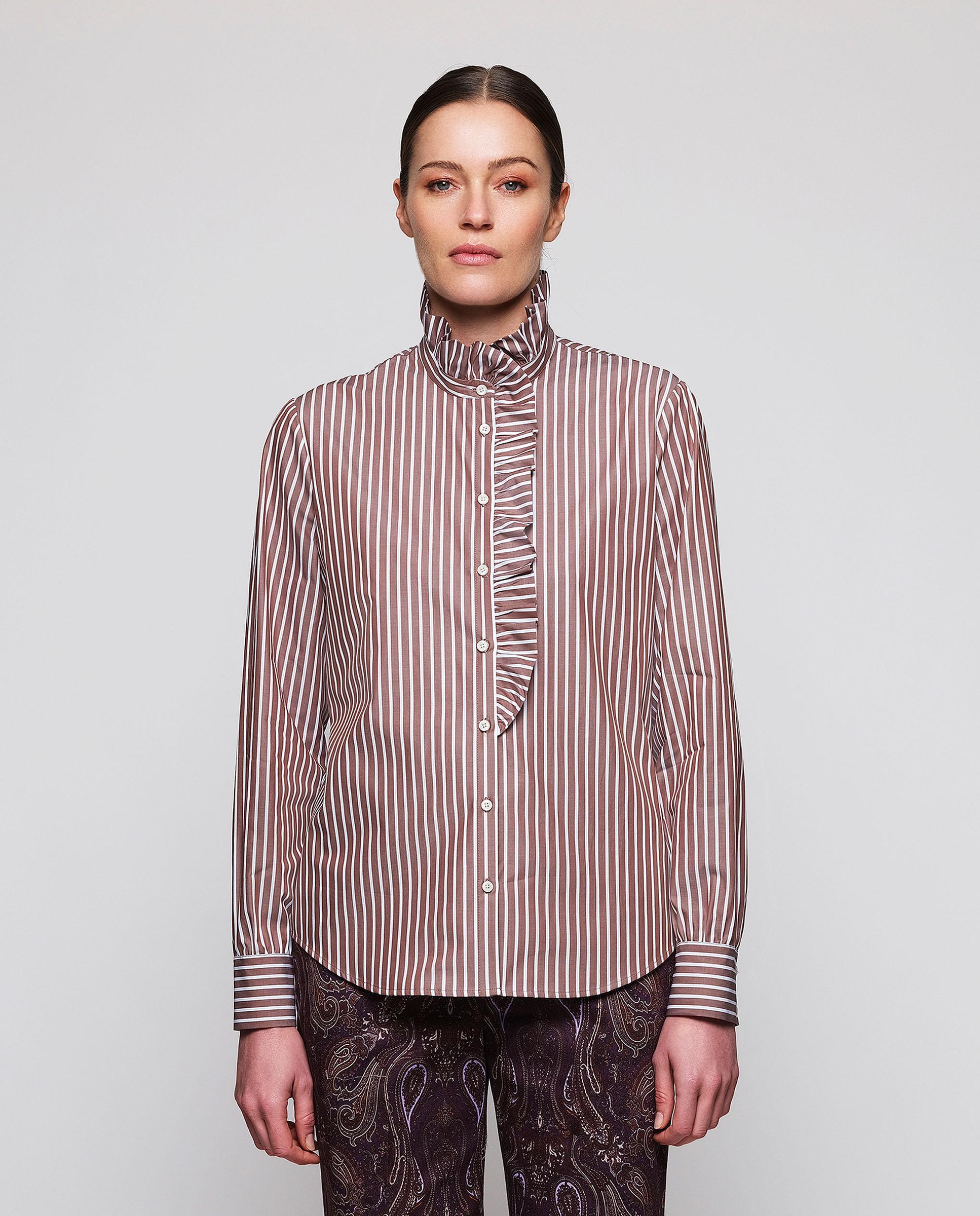 Imagen 0 de Camisa de mujer a rayas de algodón Marrón