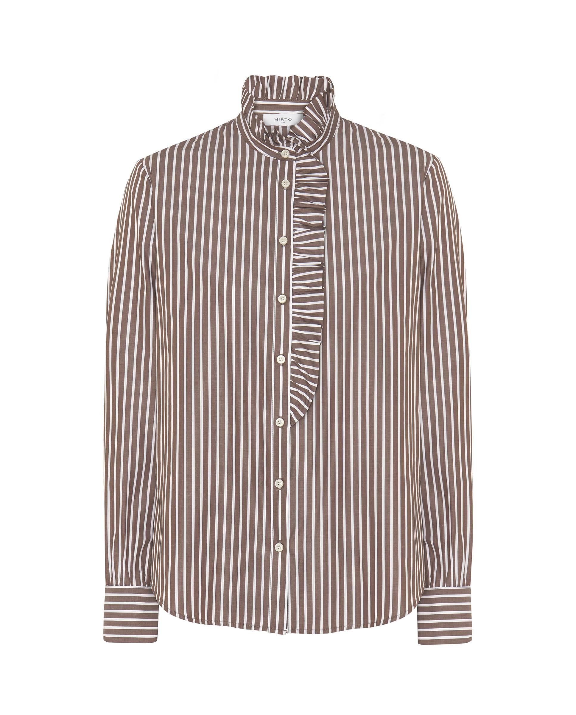 Camisa de mujer rayas algodón - Mirto - Marrón Marrón-4