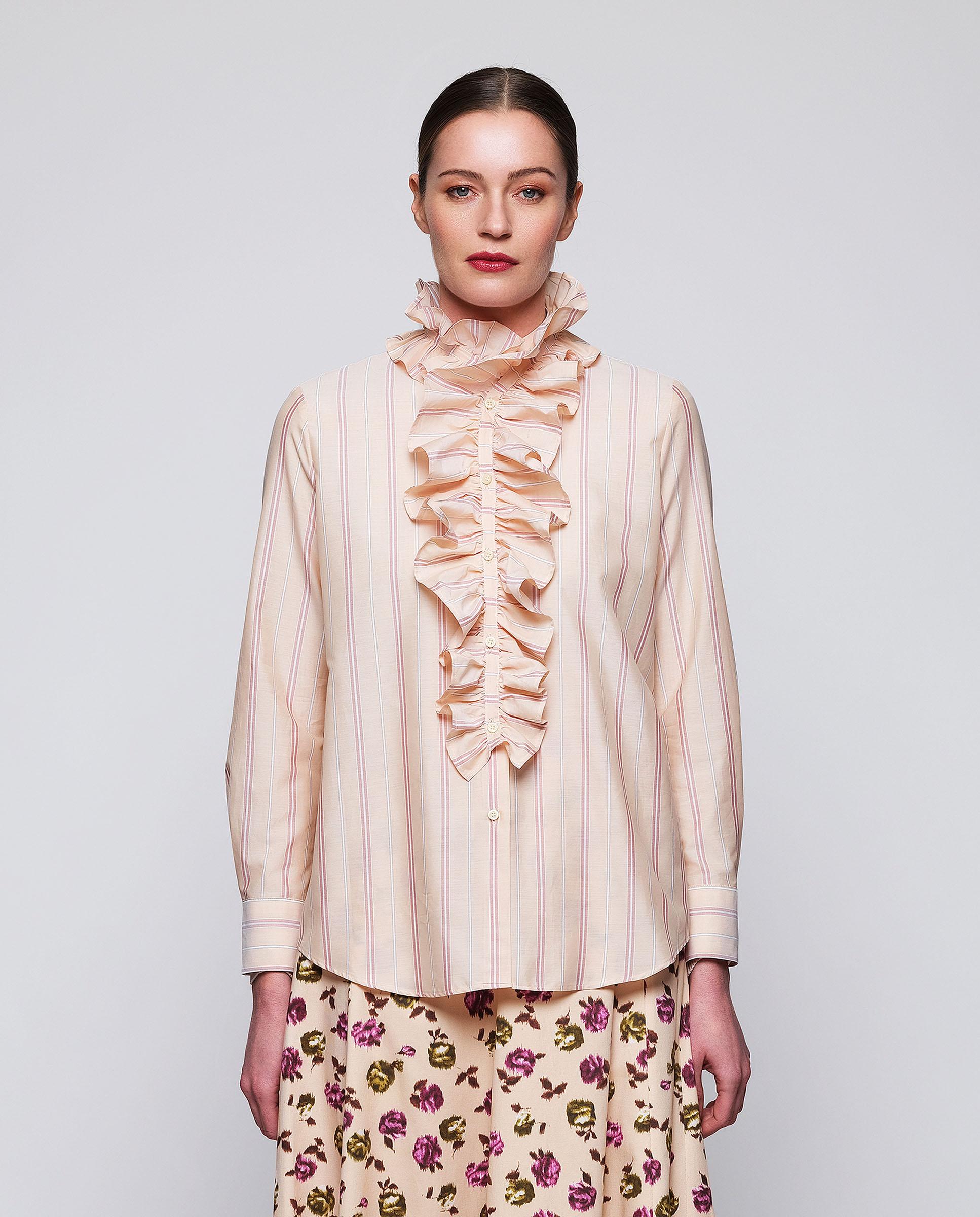 Camisa de mujer a rayas de algodón - Mirto - Naranja Naranja-1