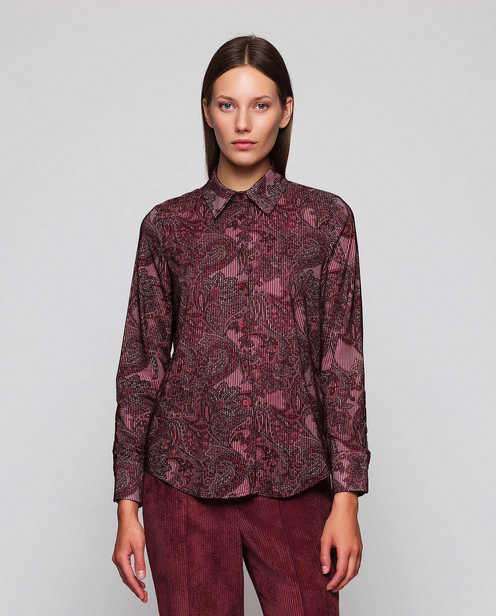 Camisa de mujer estampado paisley con flocado - Mirto - Rojo Rojo-1