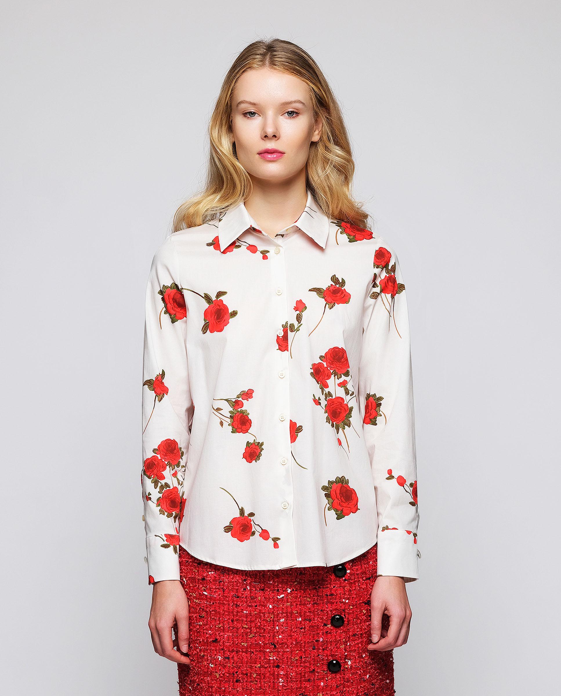 Camisa de mujer con estampado floral algodón - Mirto - Blanco Blanco-1