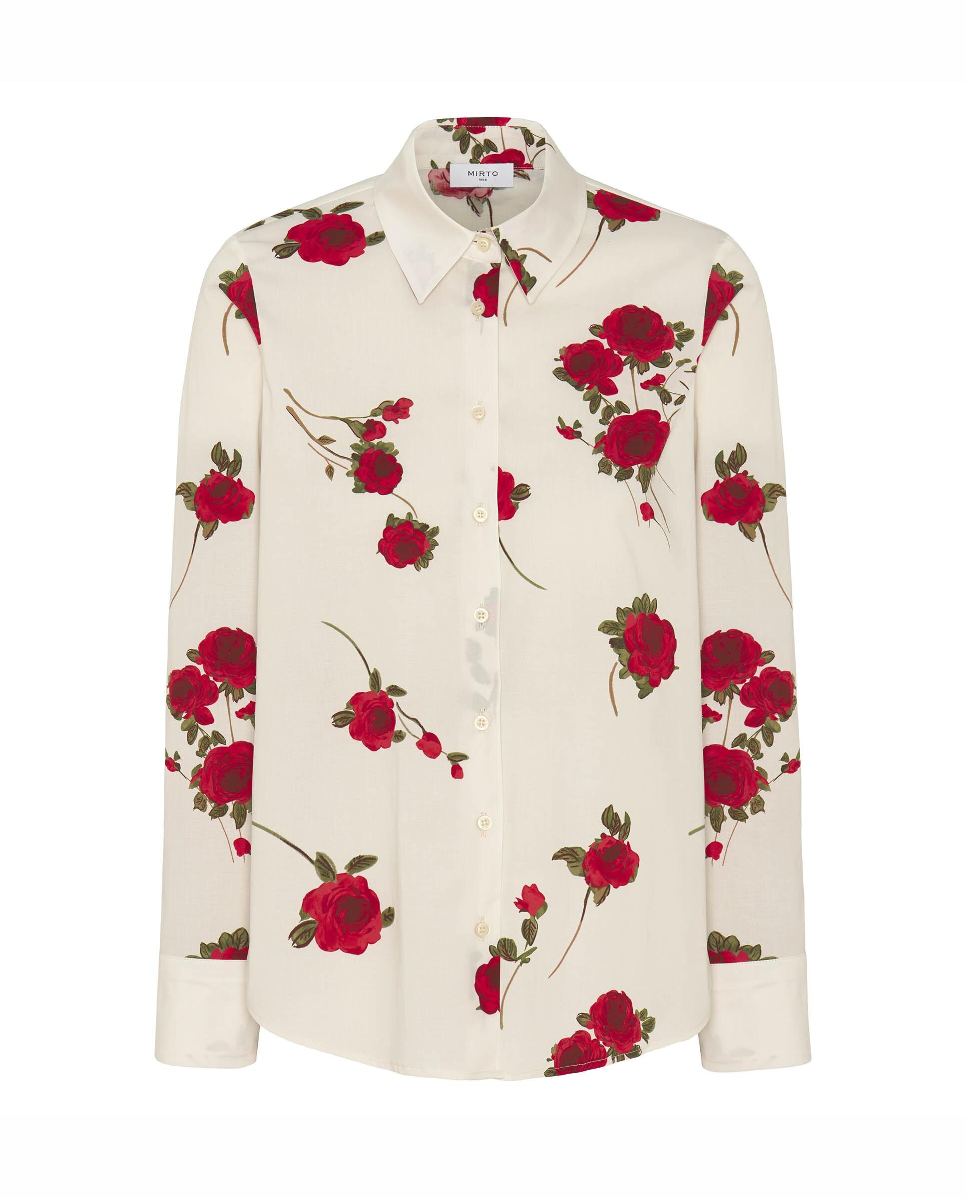 Camisa de mujer con estampado floral algodón - Mirto - Blanco Blanco-4