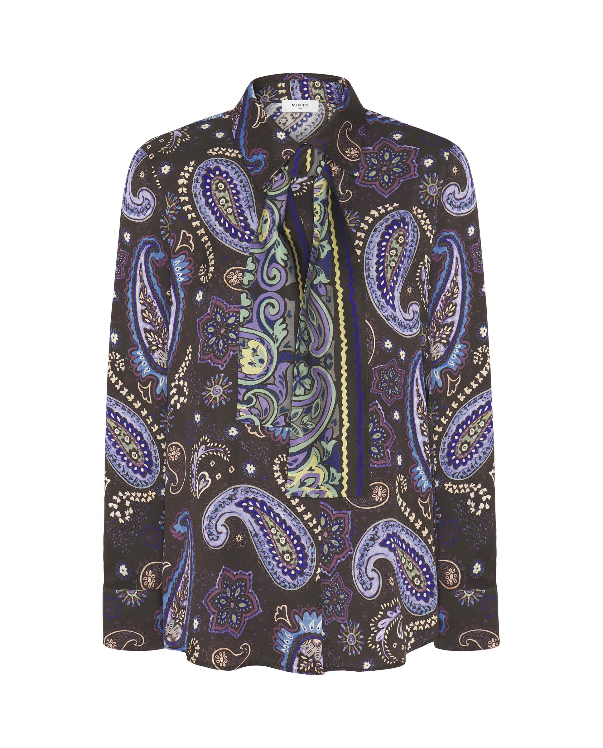 Blusa estampado paisley con pañuelo - Mirto - Azul Azul-4