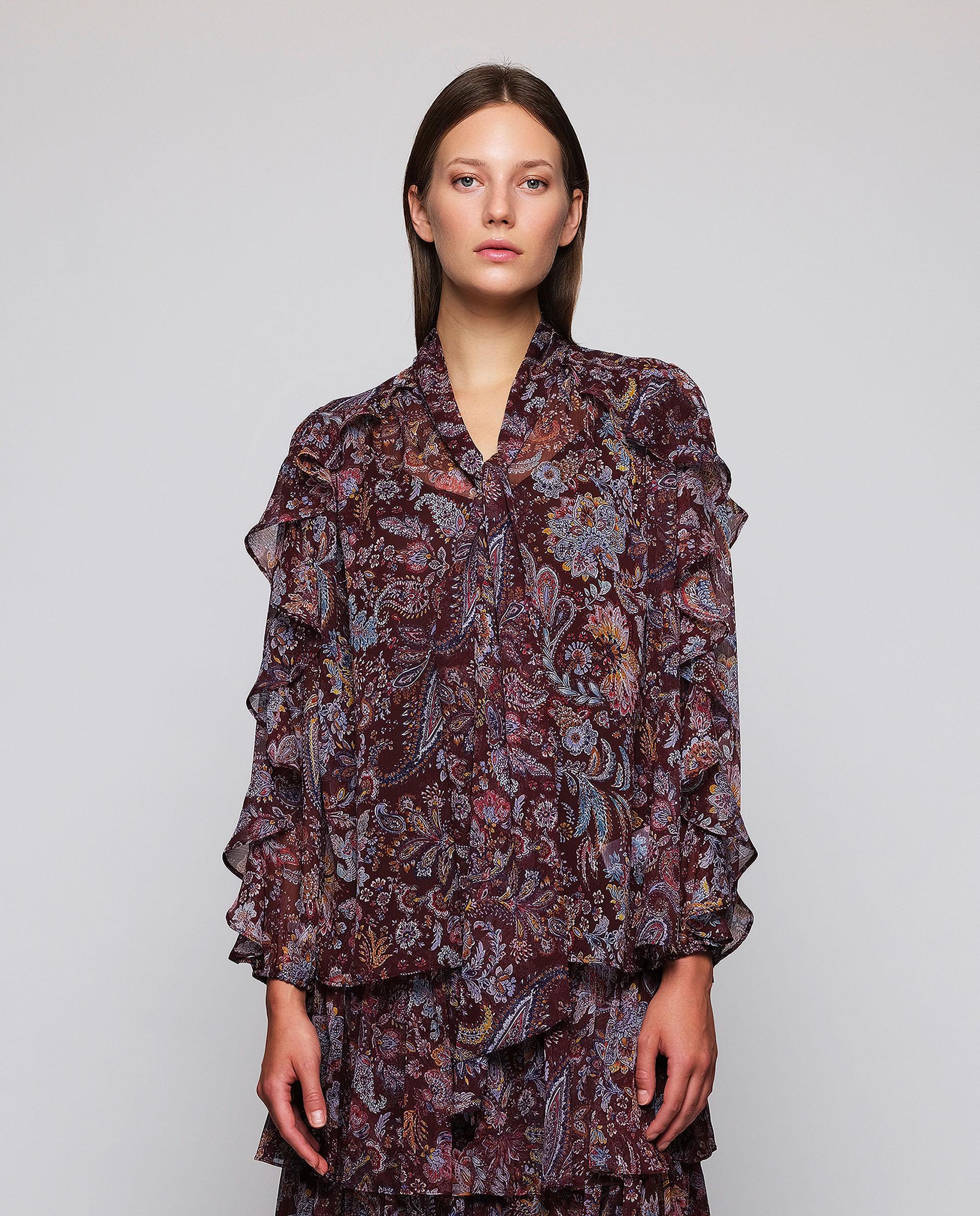 Blusa de gasa con lazada y volantes - Mirto - Marrón Marrón-1