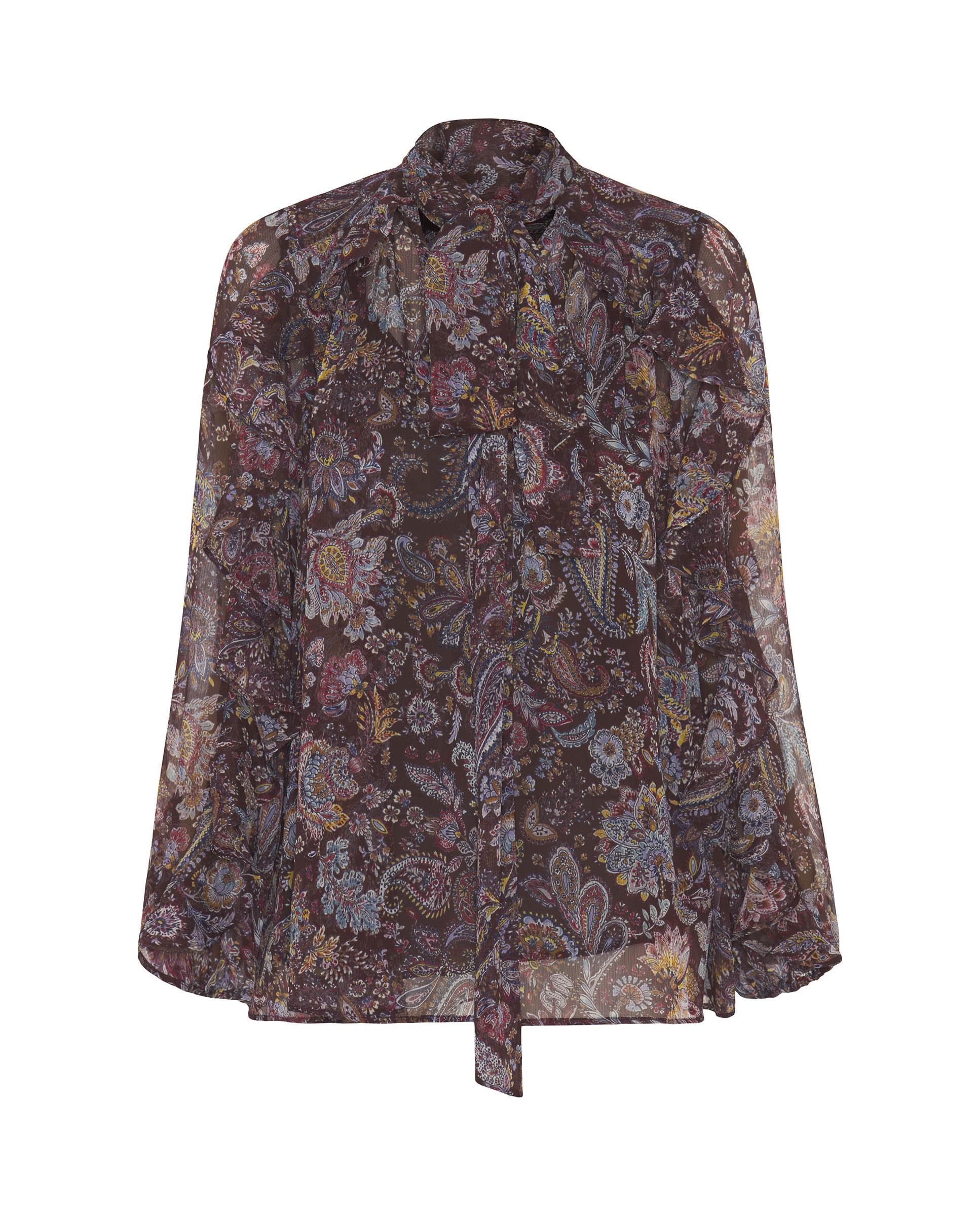 Blusa de gasa con lazada y volantes - Mirto - Marrón Marrón-4