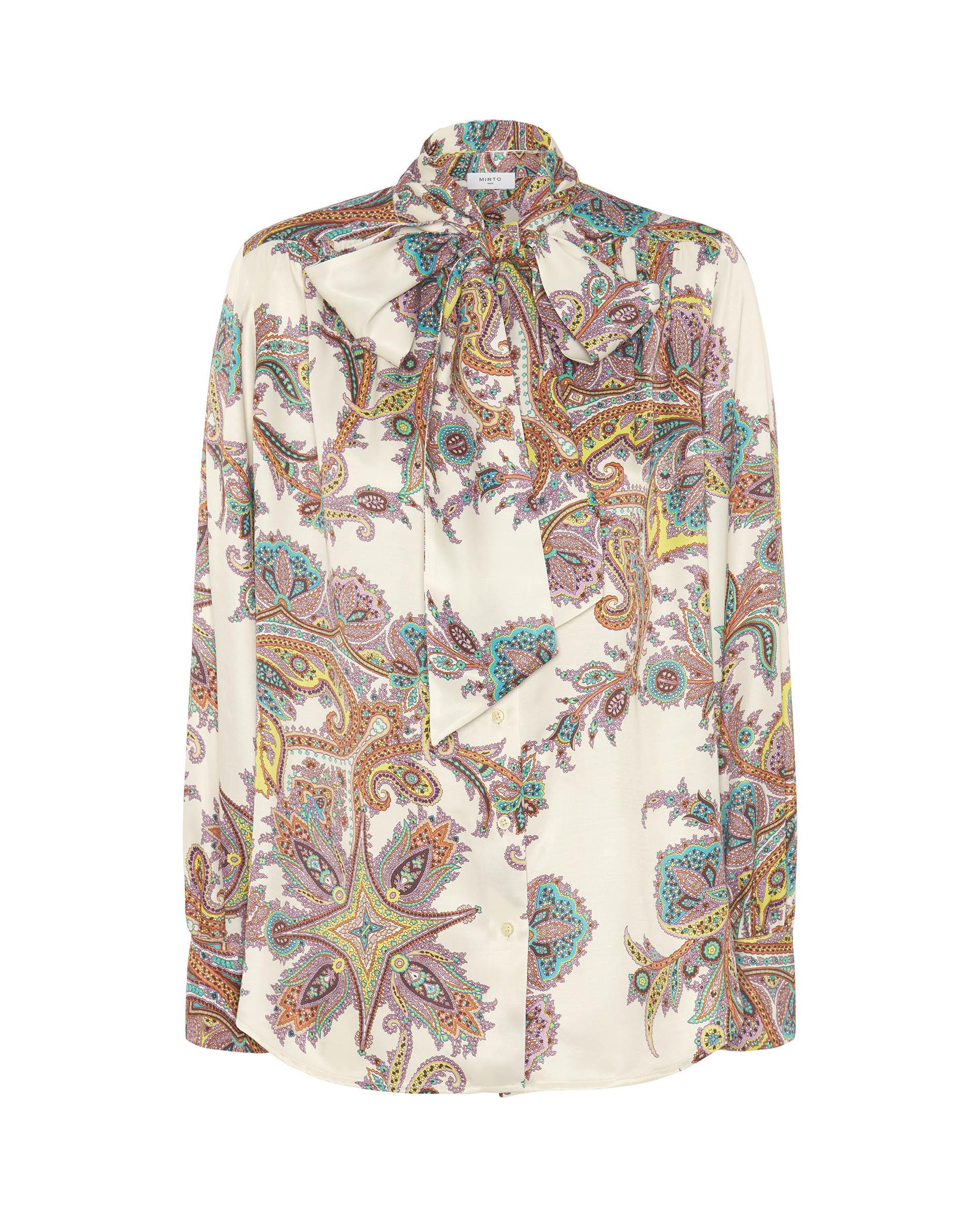 Blusa de mujer estampado paisley con lazada - Mirto - Blanco Blanco-4