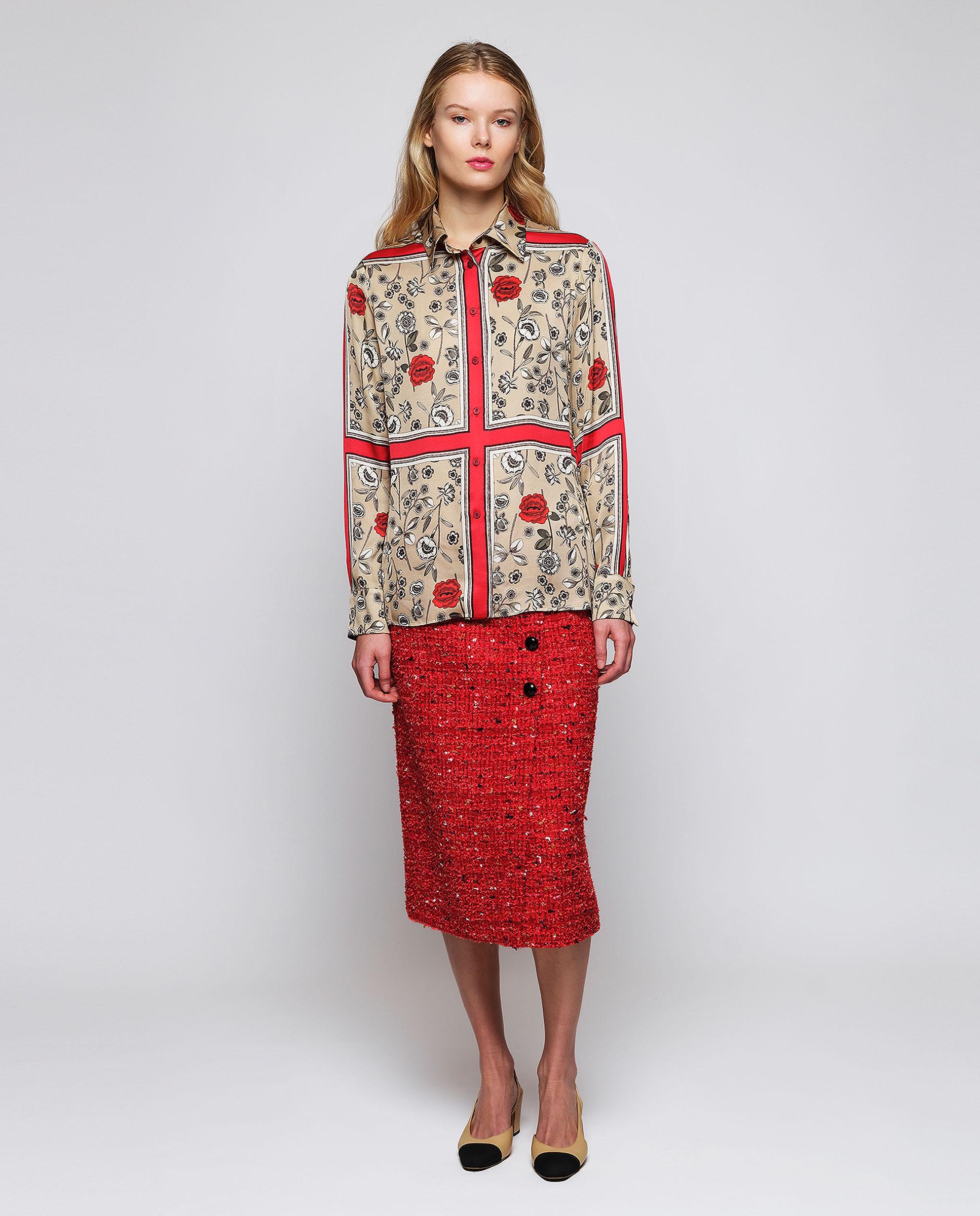 Blusa estampado cuadros florales - Mirto - Rojo Rojo-3