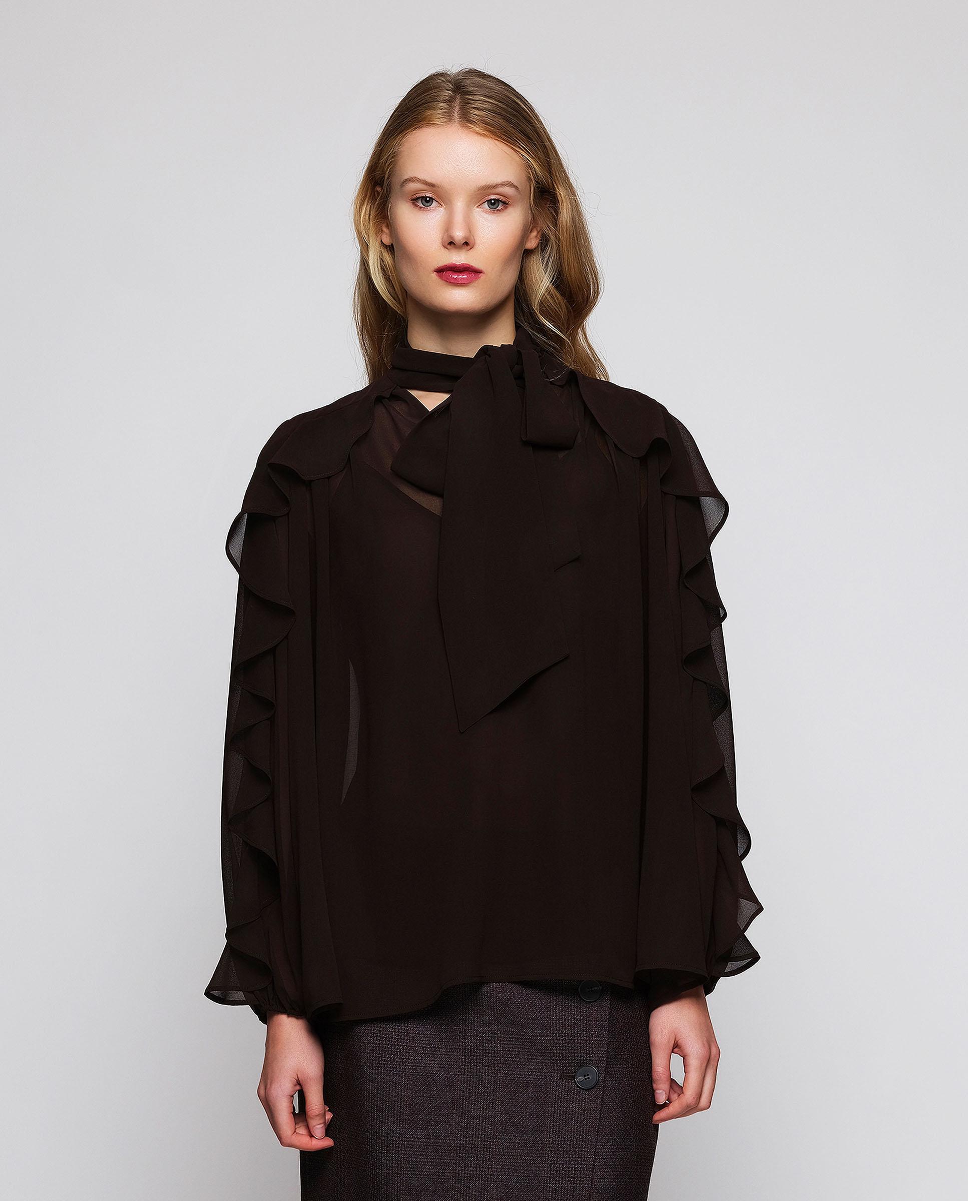 Imagen 1 de Blusa de gasa con lazada y volantes - Mirto - Marrón Marrón