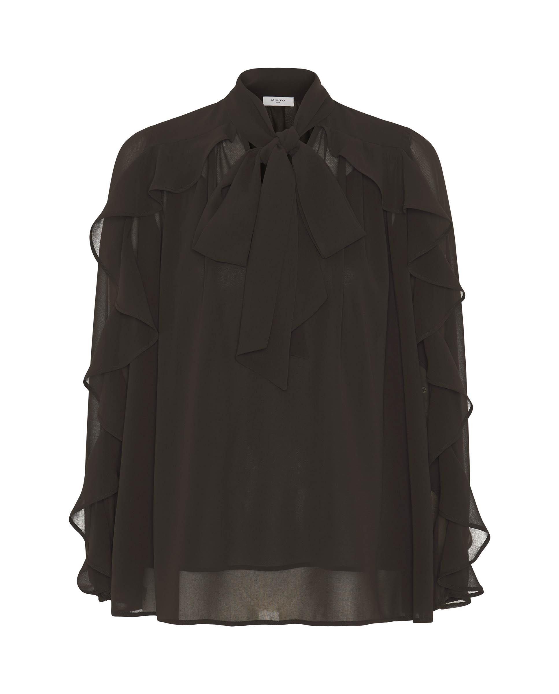 Imagen 4 de Blusa de gasa con lazada y volantes - Mirto - Marrón Marrón