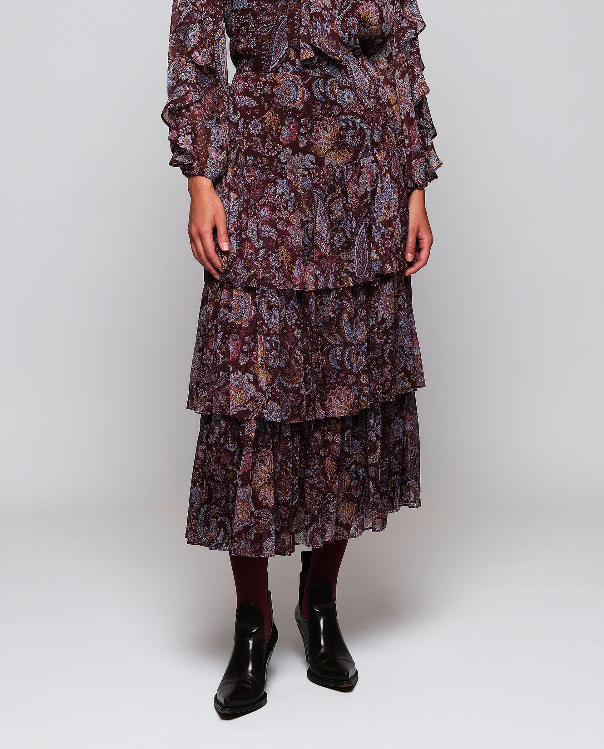 Imagen 0 de Falda midi de volantes estampado paisley Marrón