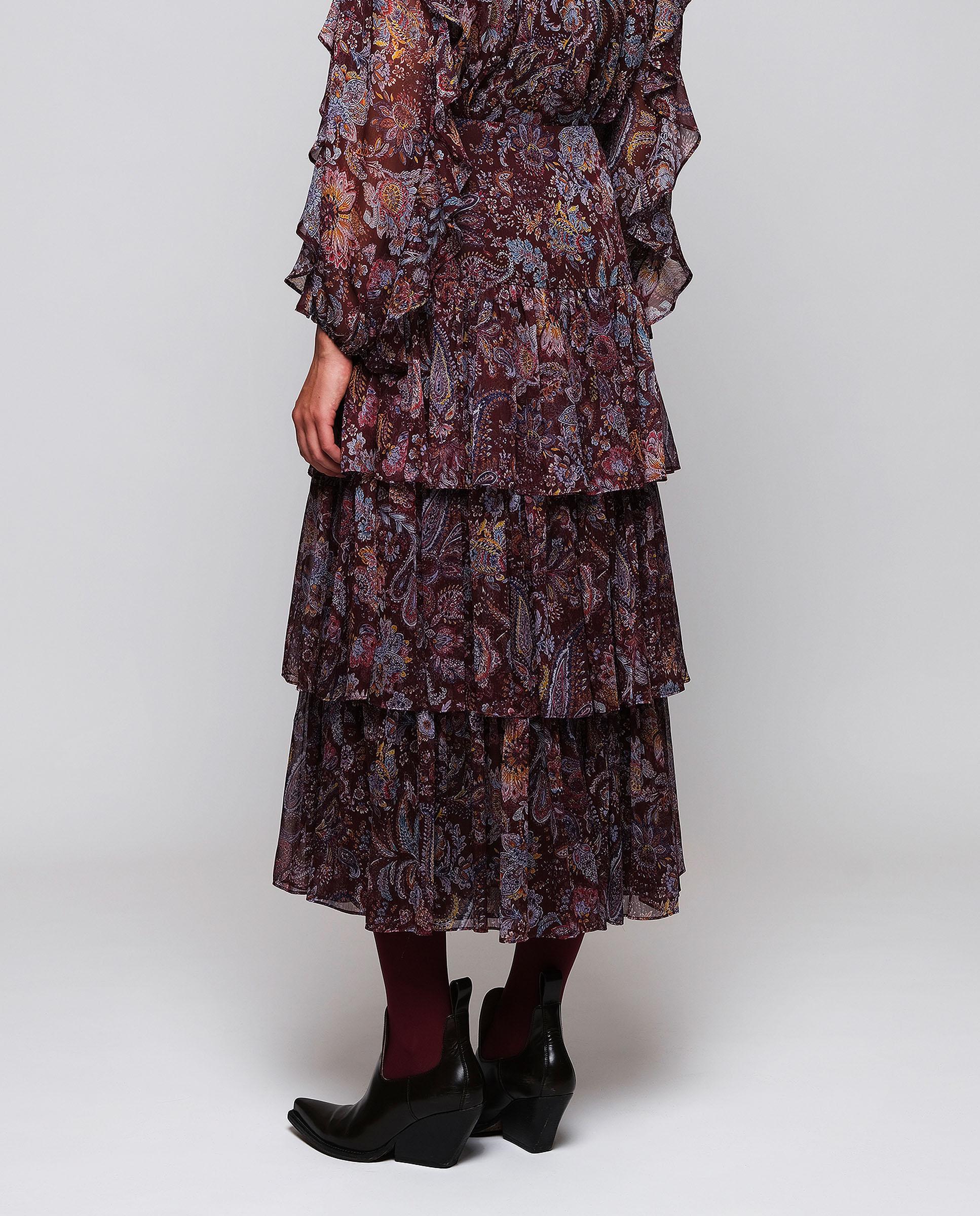Falda midi de volantes estampado paisley - Mirto - Marrón Marrón-2