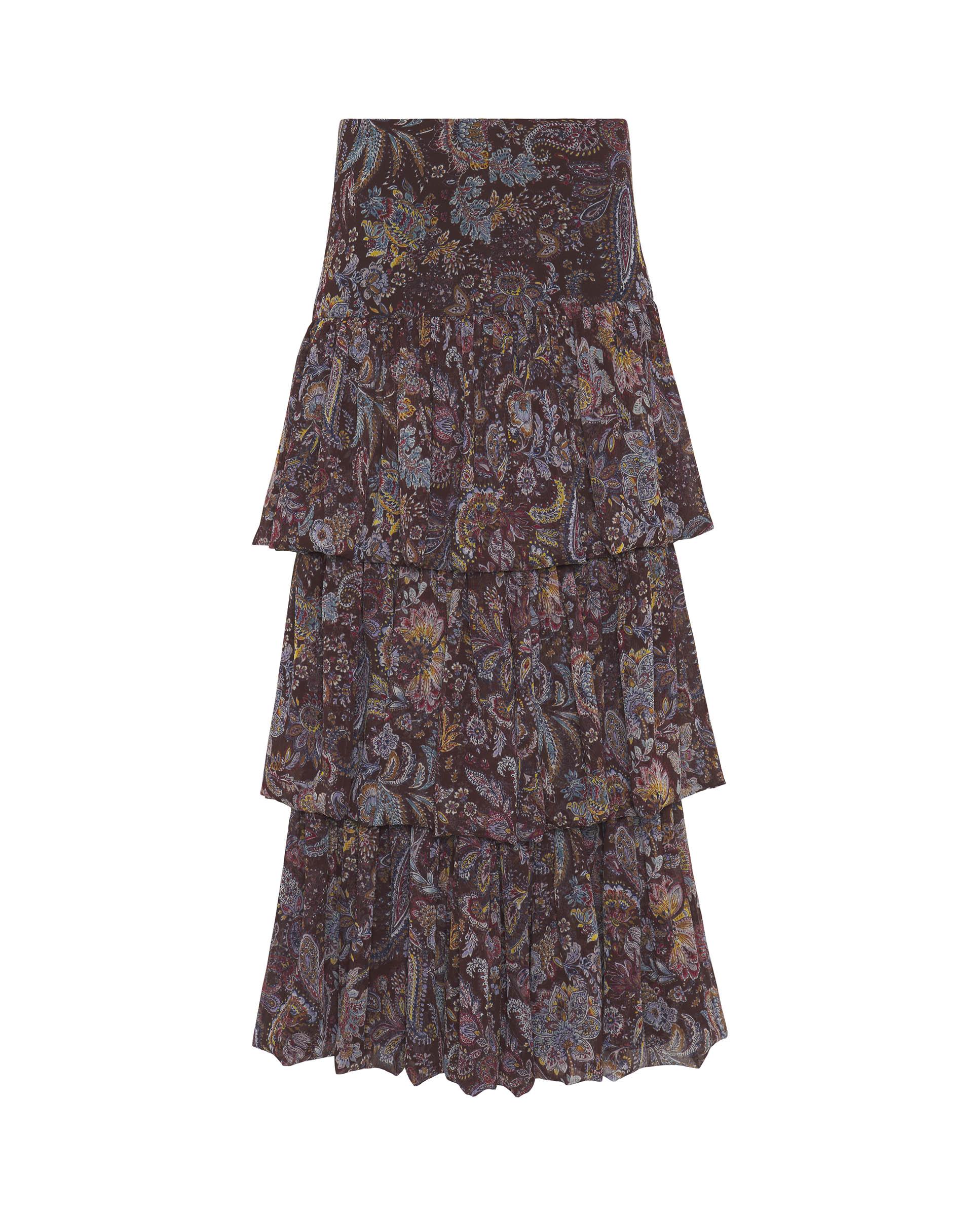 Falda midi de volantes estampado paisley - Mirto - Marrón Marrón-4