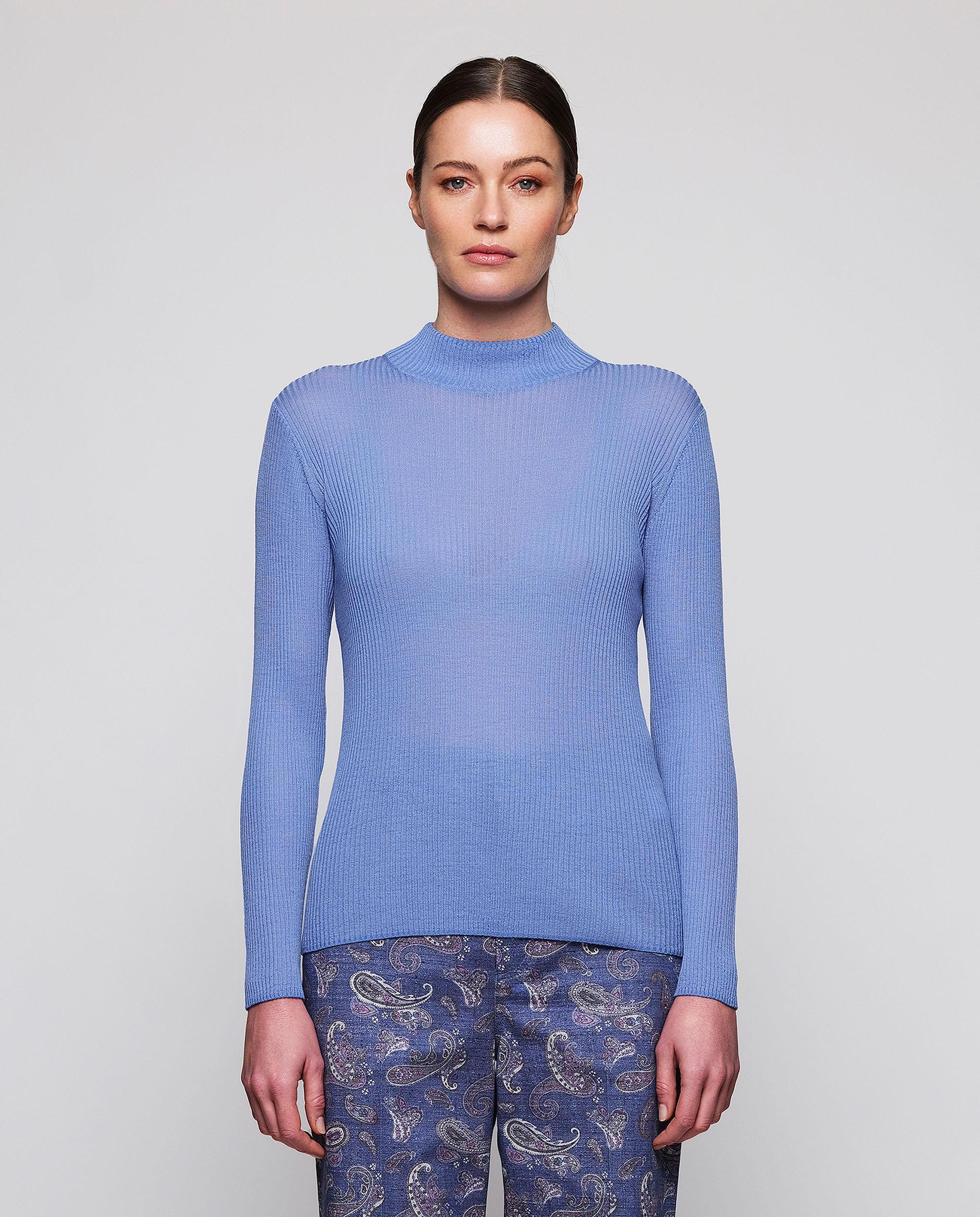 Jersey fino de canalé de lana - Mirto - Azul Azul-1