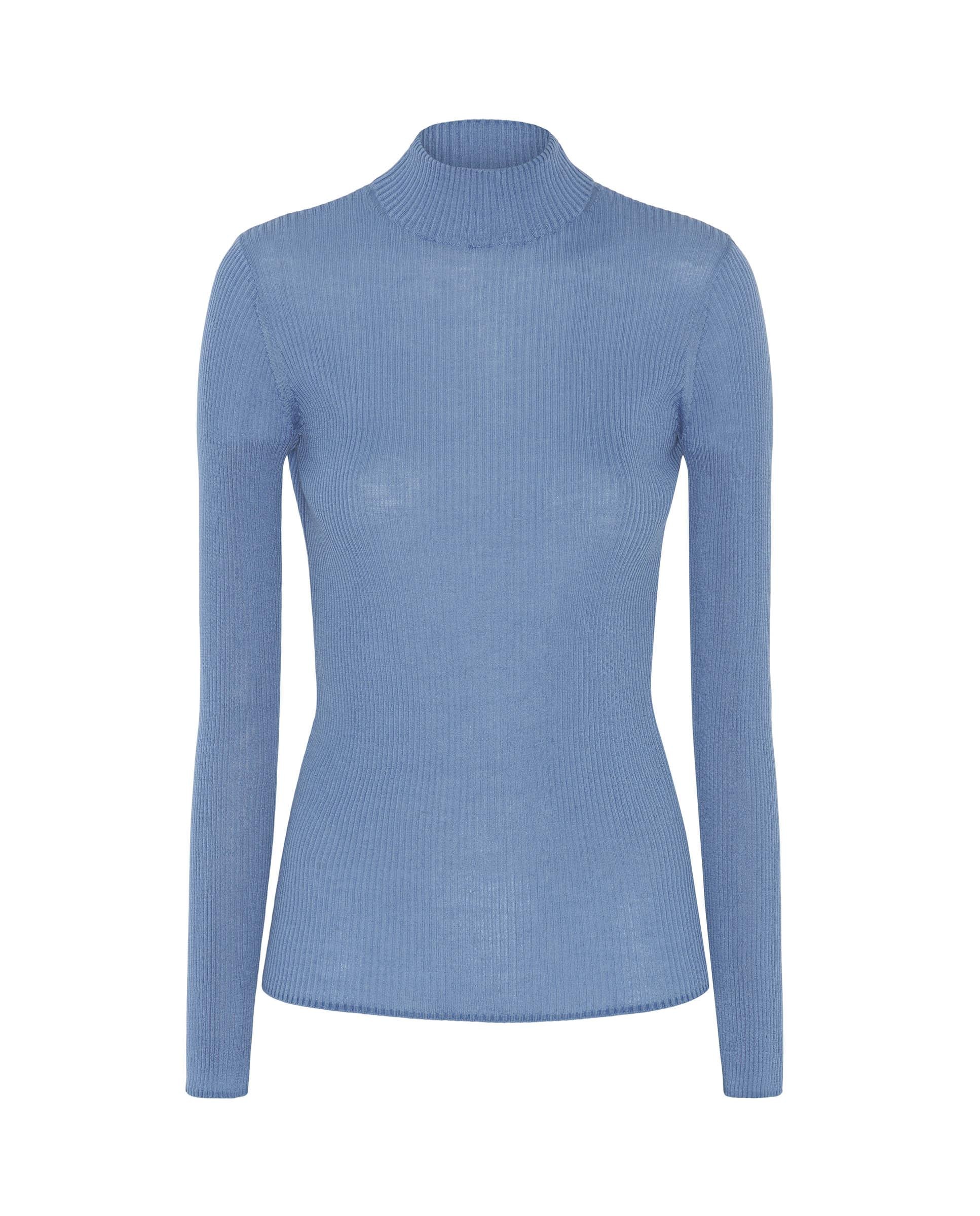 Jersey fino de canalé de lana - Mirto - Azul Azul-4