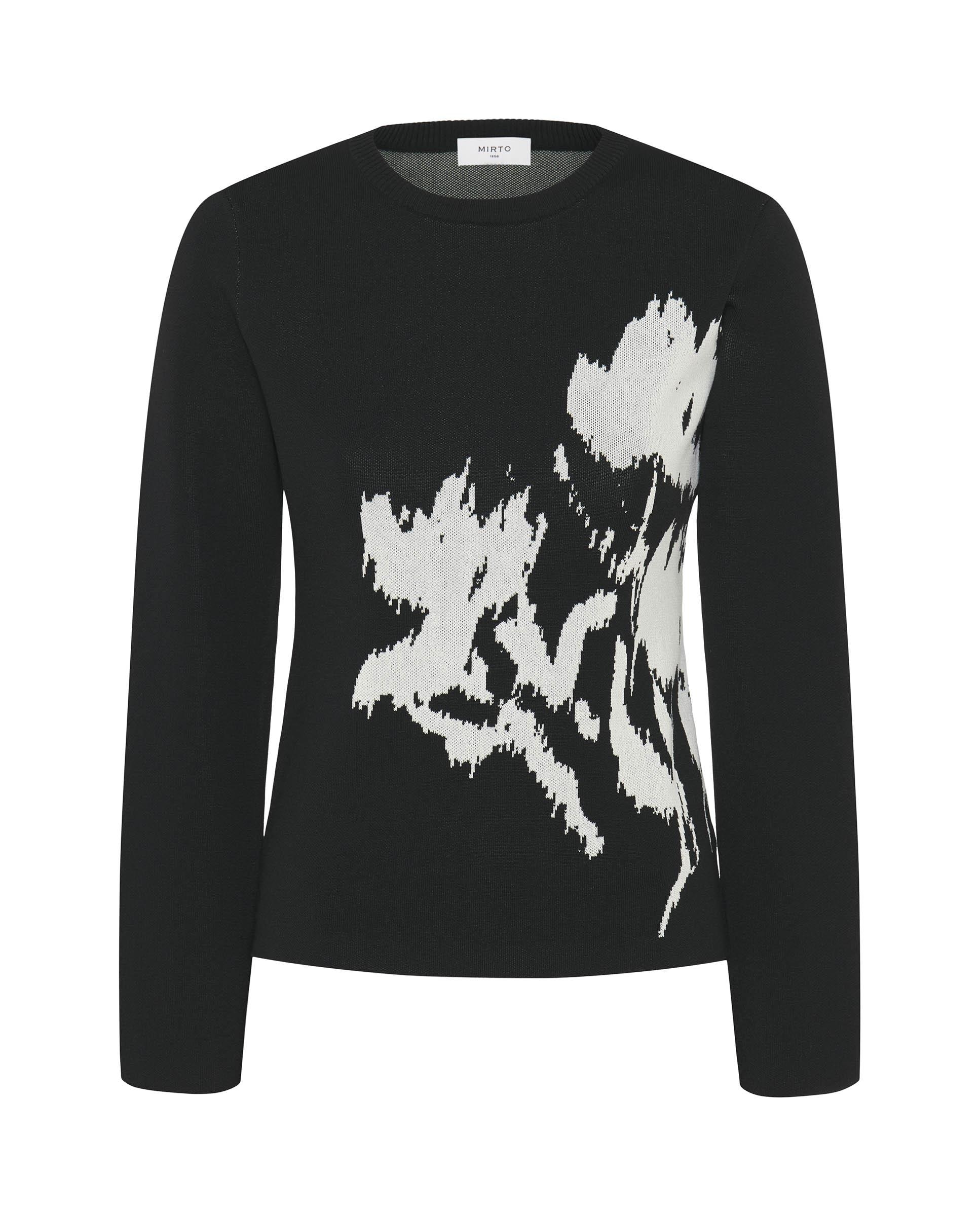 Jersey de mujer jacquard con estampado floral - Mirto - Negro Negro-4