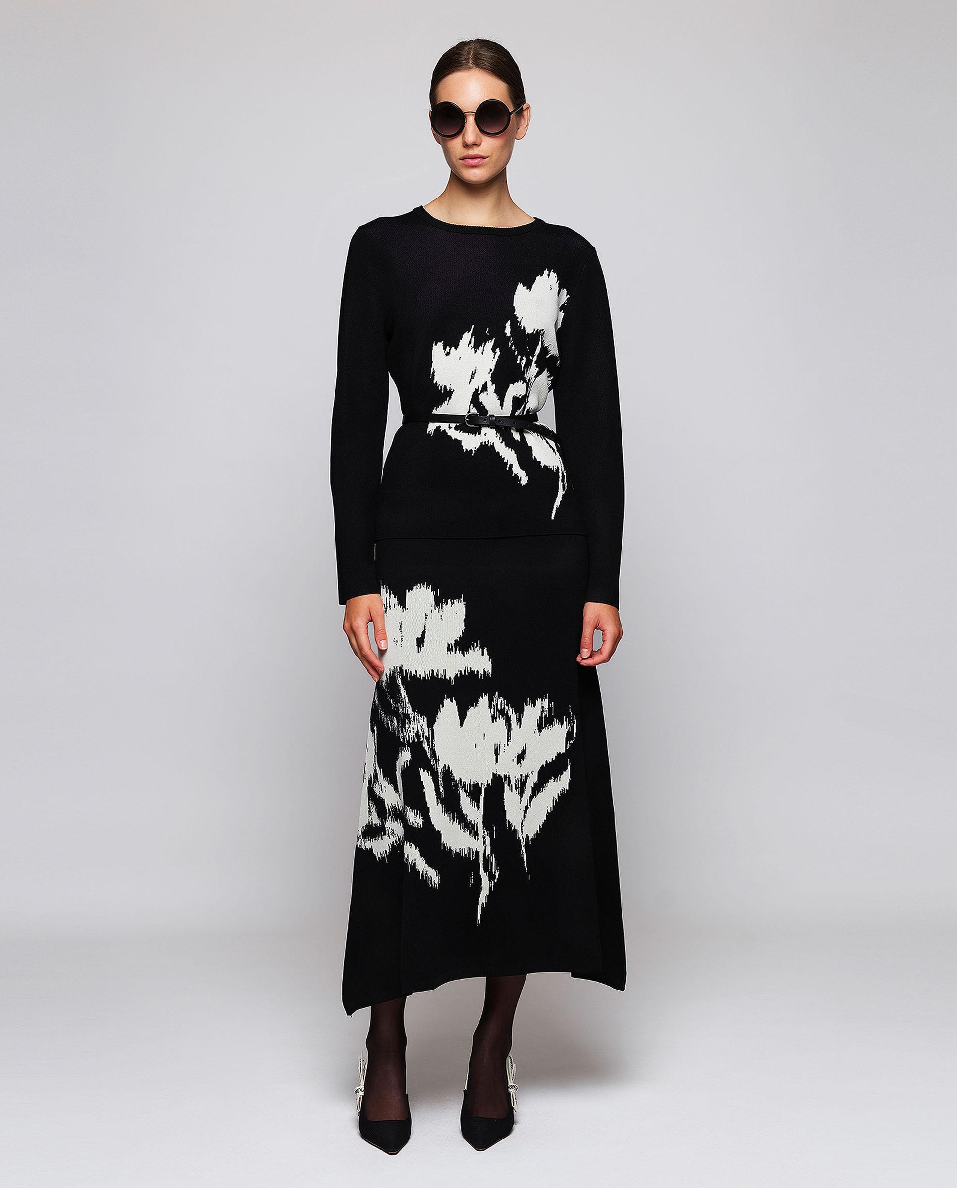 Jersey de mujer jacquard con estampado floral - Mirto - Negro Negro-3