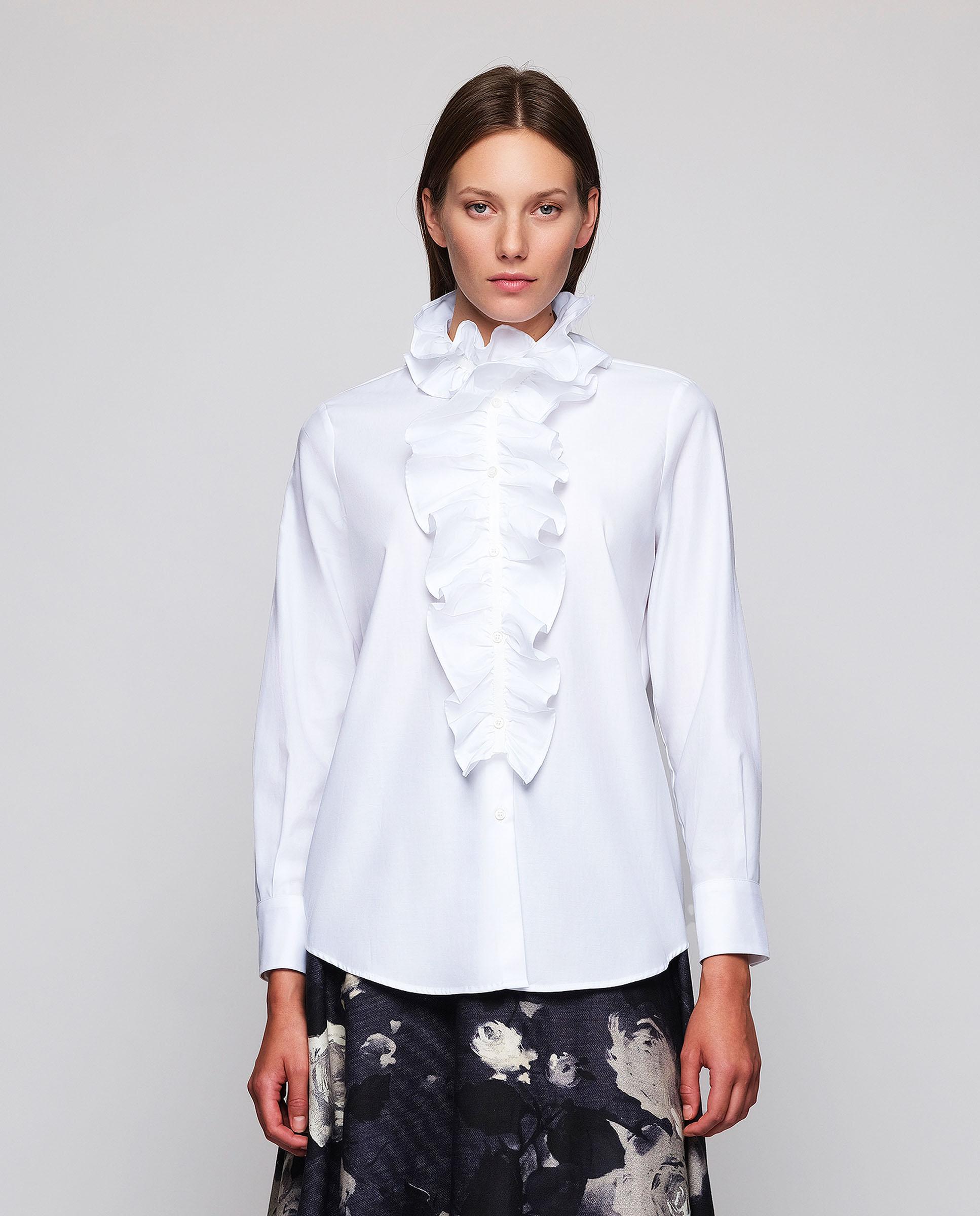 Camisa de mujer algodón con cuello alto - Mirto - Blanco Blanco-1