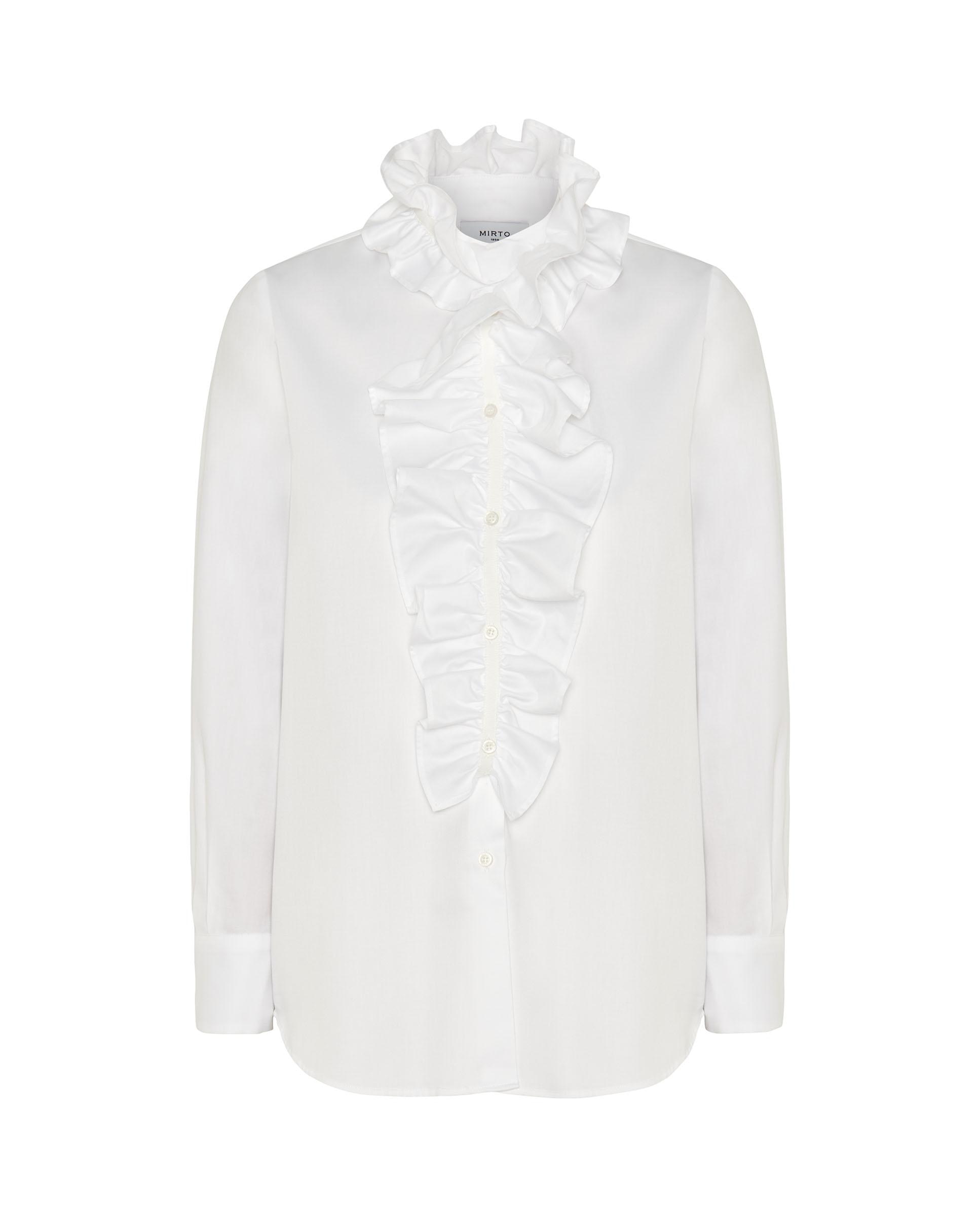 Camisa de mujer algodón con cuello alto - Mirto - Blanco Blanco-4