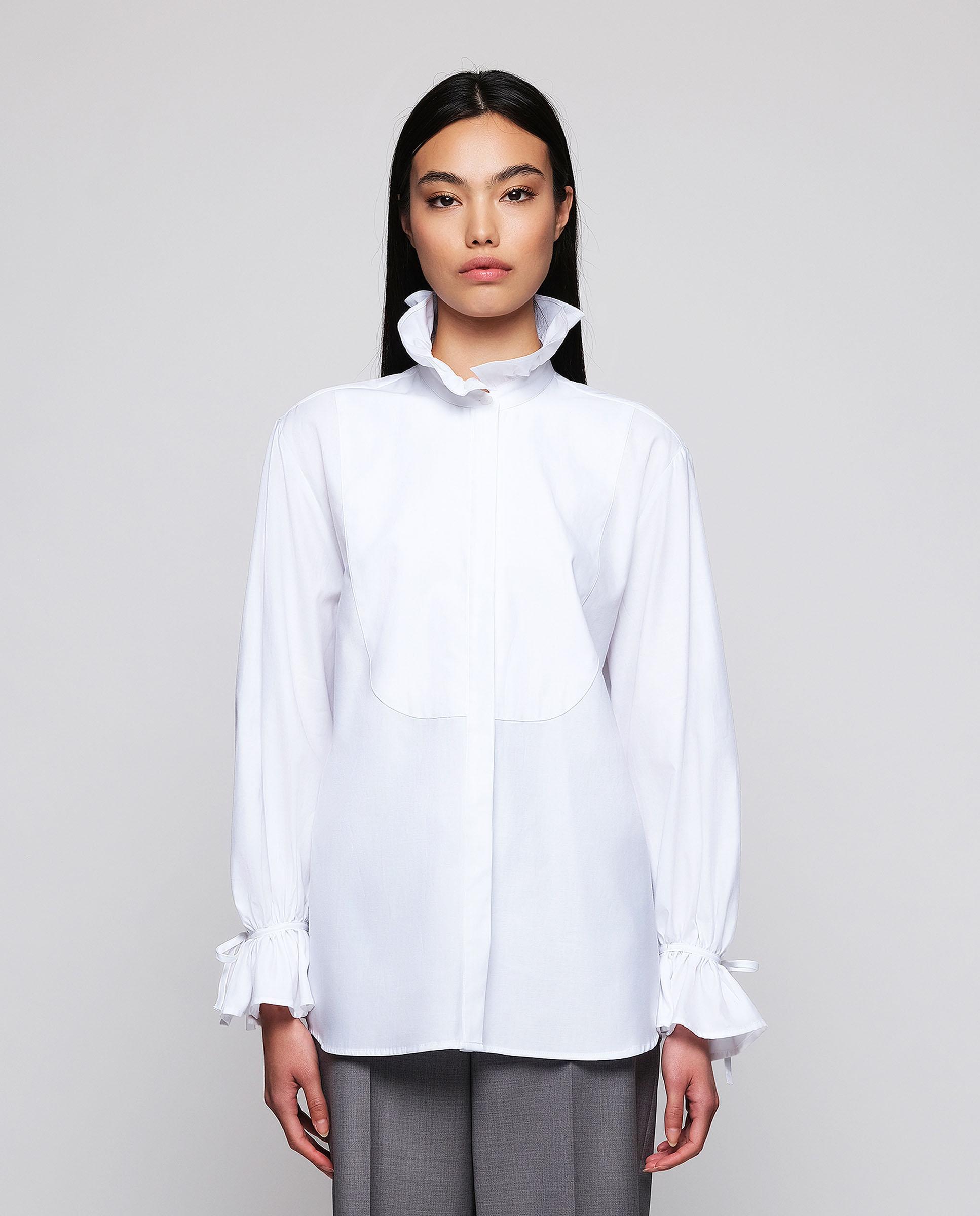 Camisa de mujer algodón con cuello alto - Mirto - Blanco Blanco-1