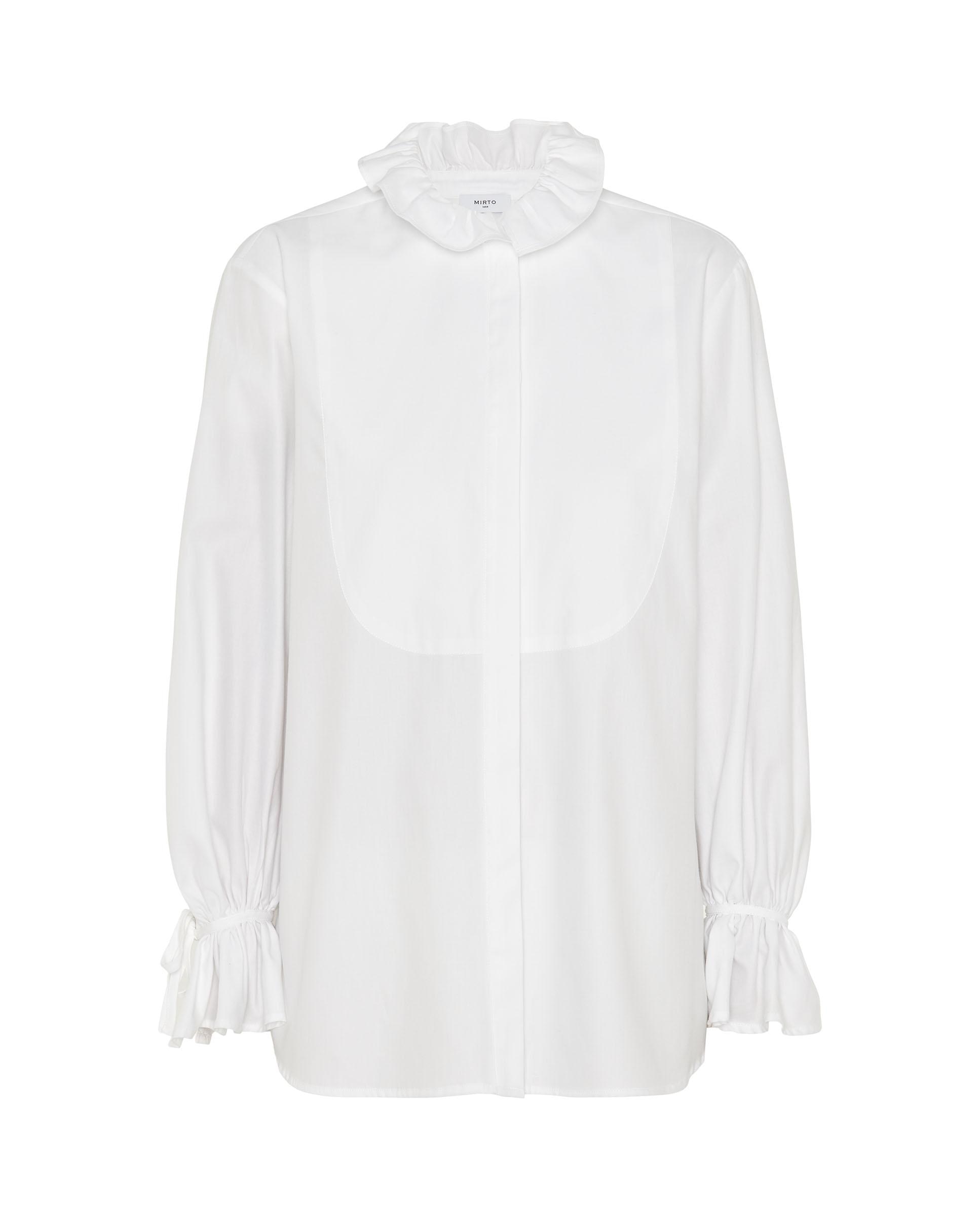 Camisa de mujer algodón con cuello alto - Mirto - Blanco Blanco-4